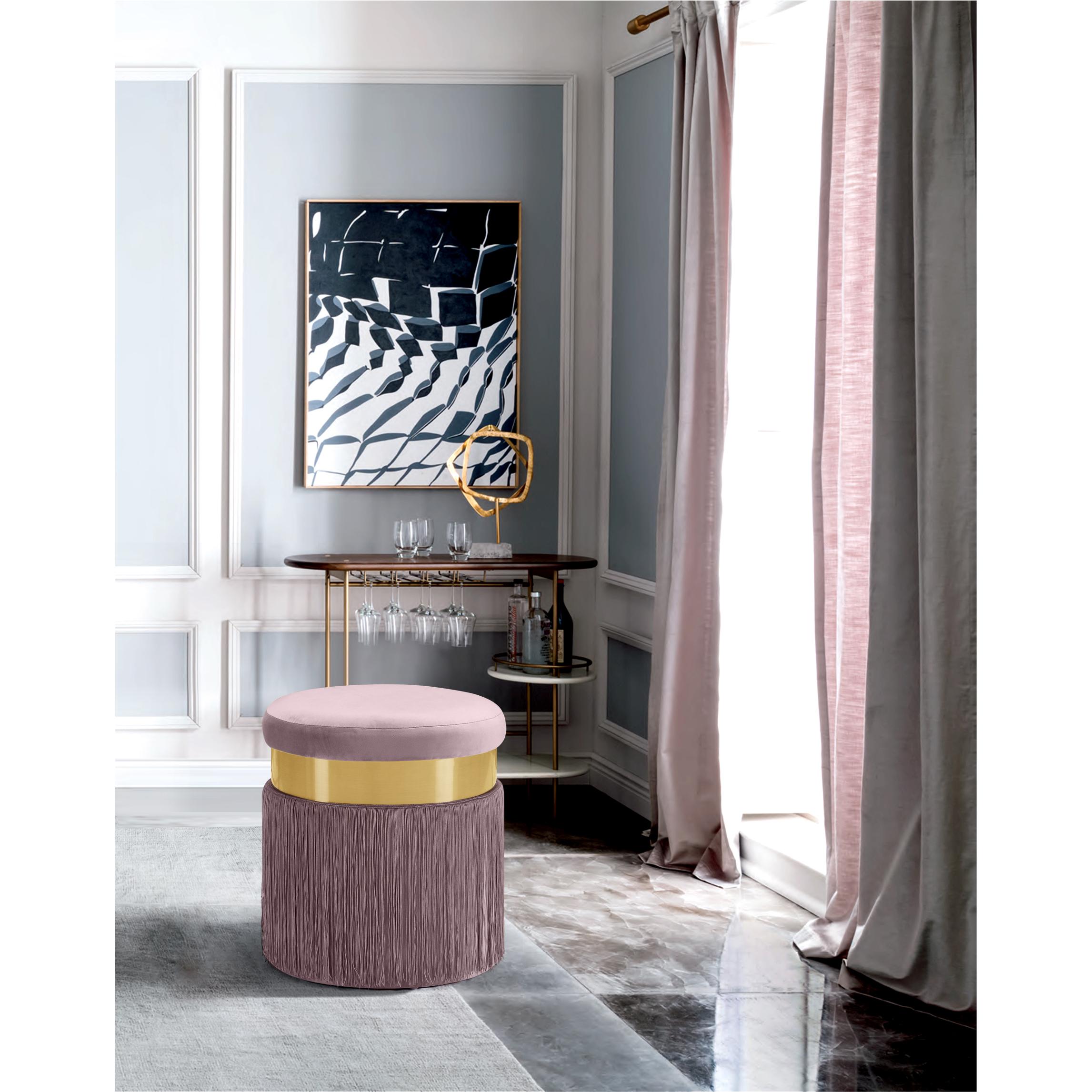 Meridian Yasmine Pink Velvet Ottoman/Stool