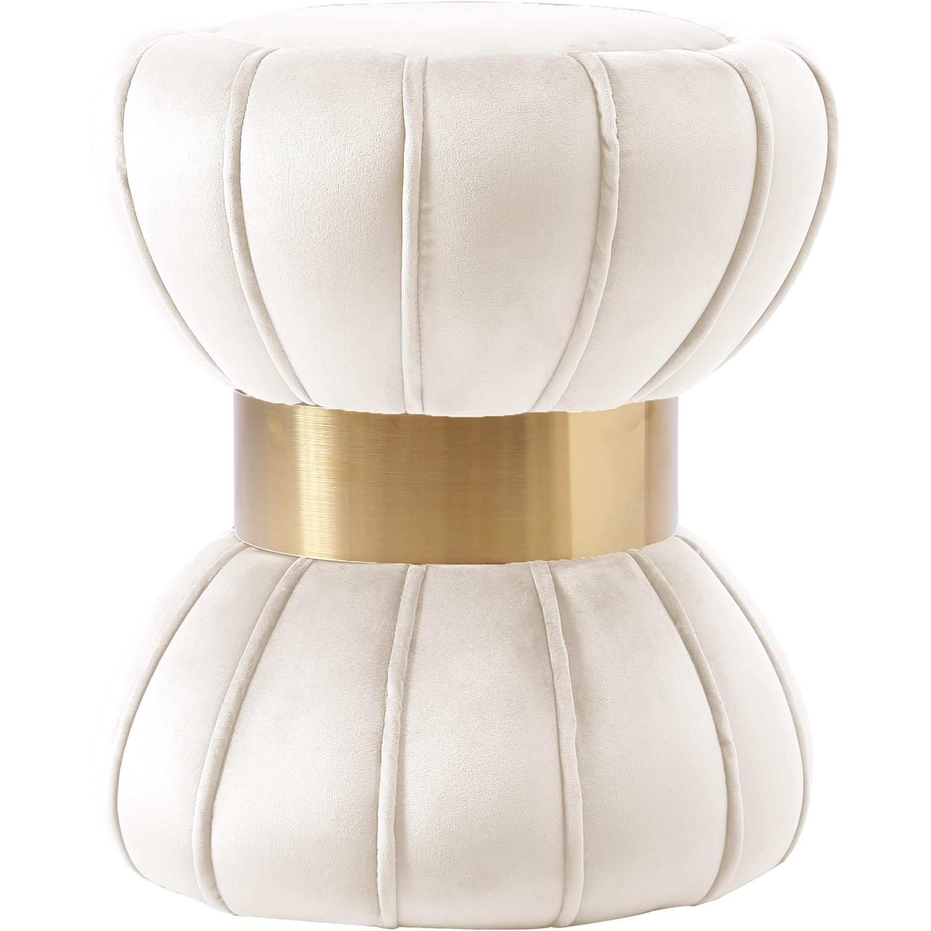 Meridian Vino Cream Velvet Ottoman/Stool