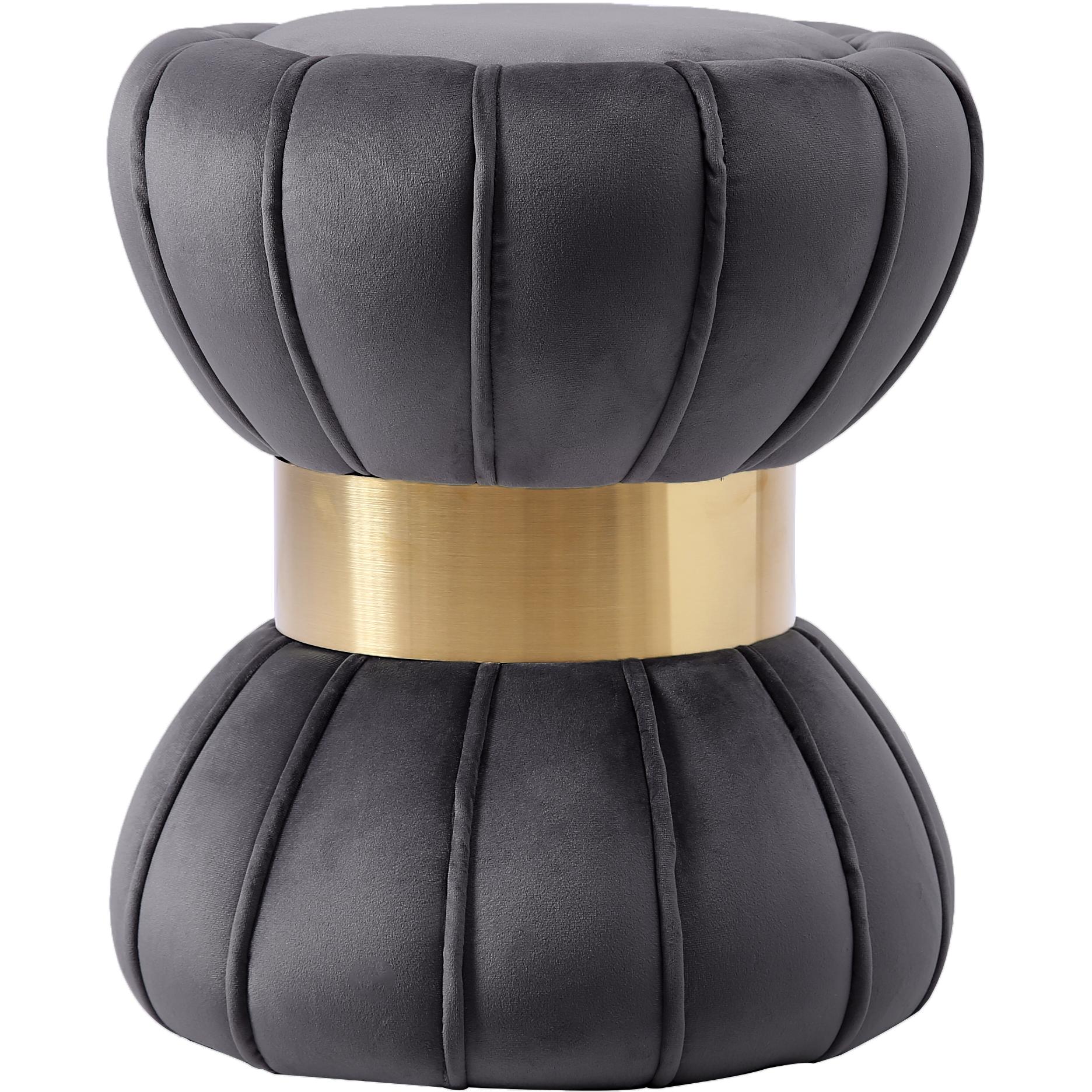 Meridian Vino Grey Velvet Ottoman/Stool