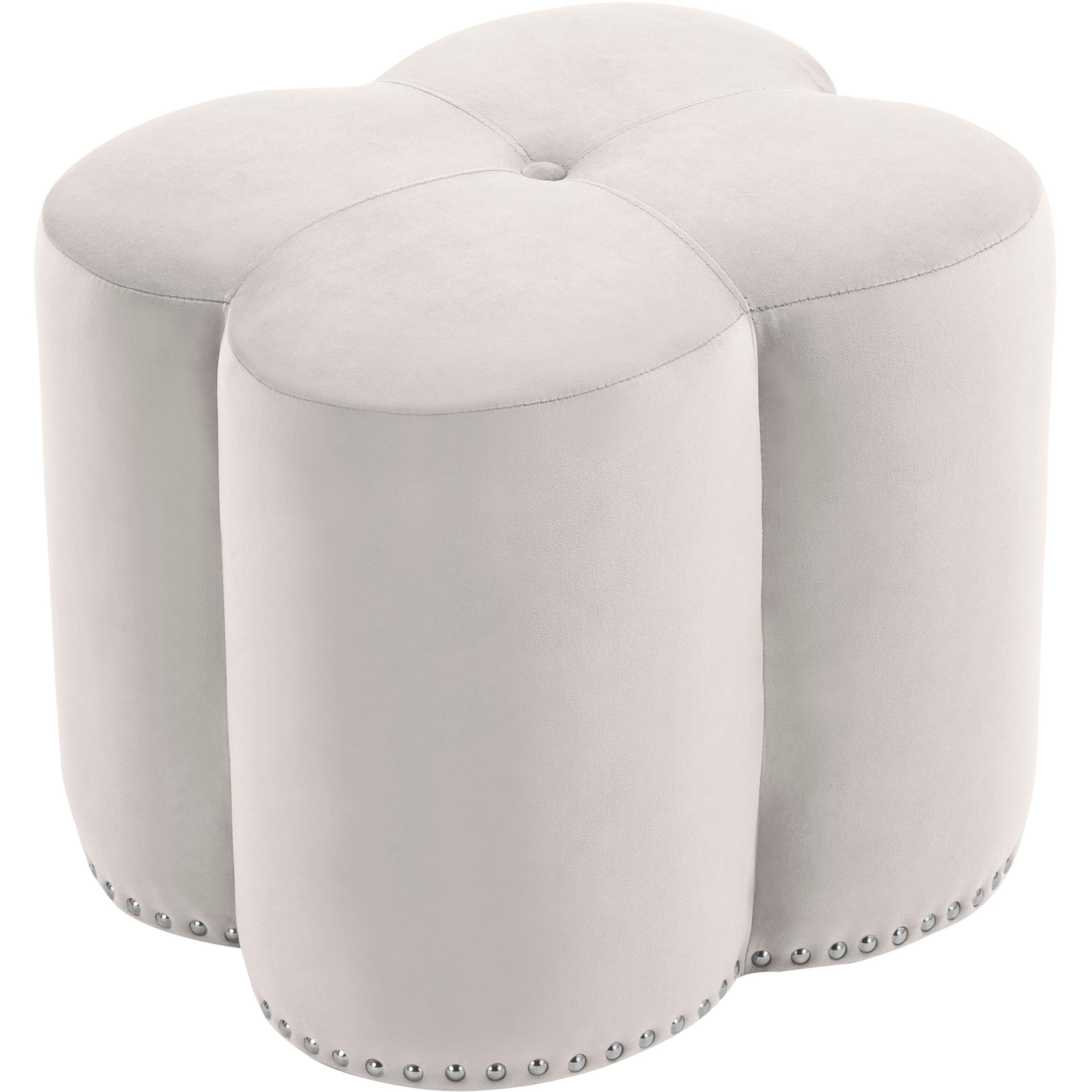 Meridian Clover Cream Velvet Ottoman