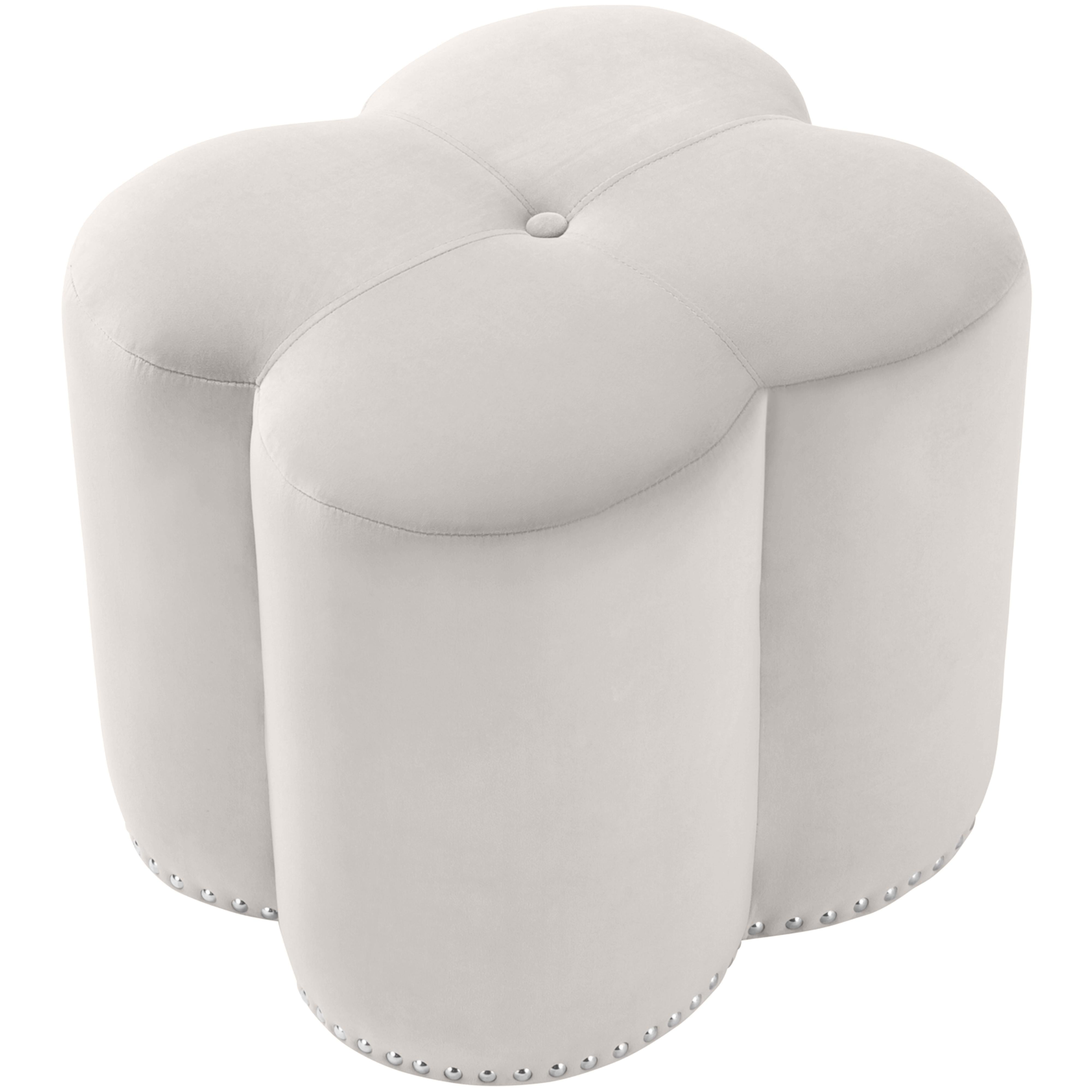 Meridian Clover Cream Velvet Ottoman