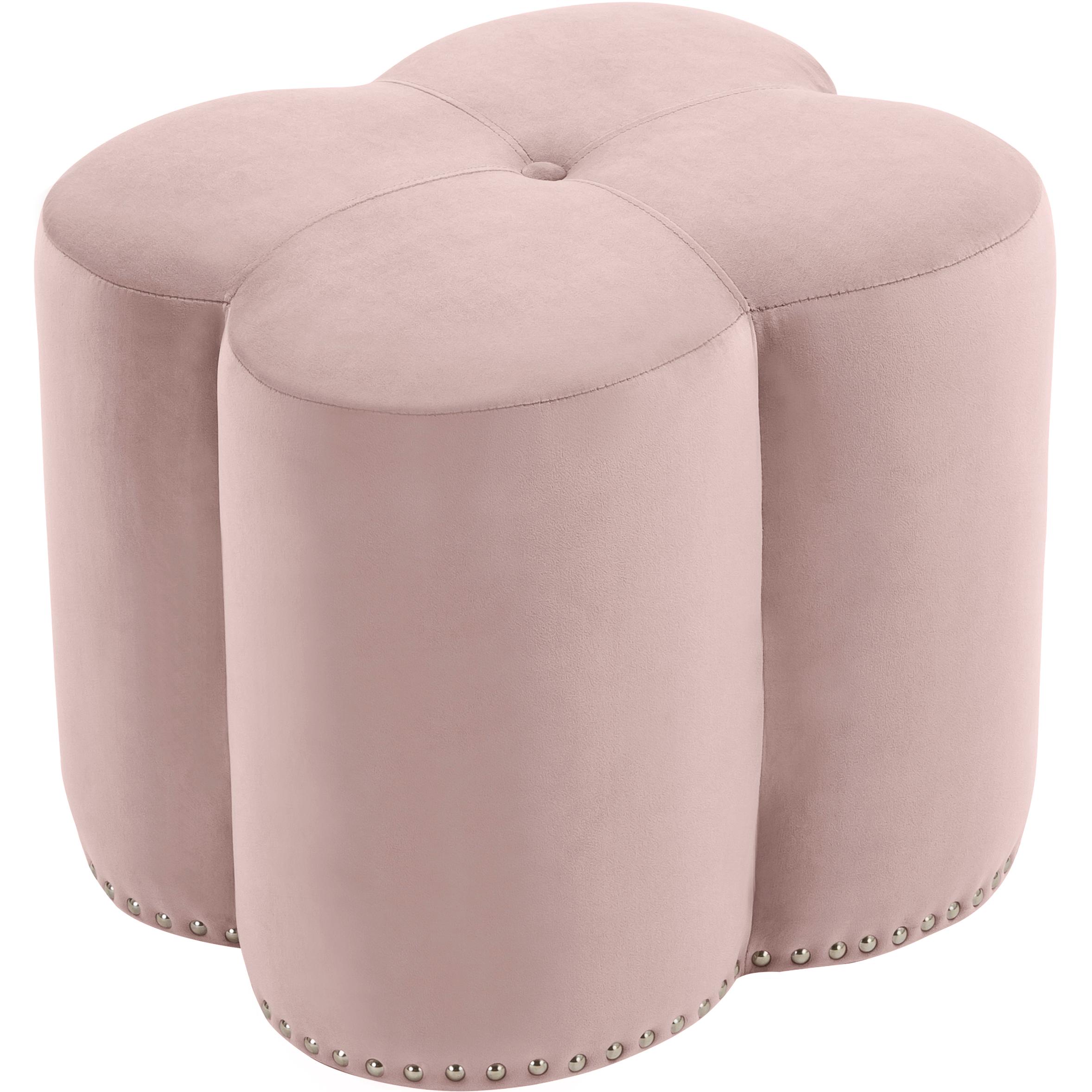 Meridian Clover Pink Velvet Ottoman