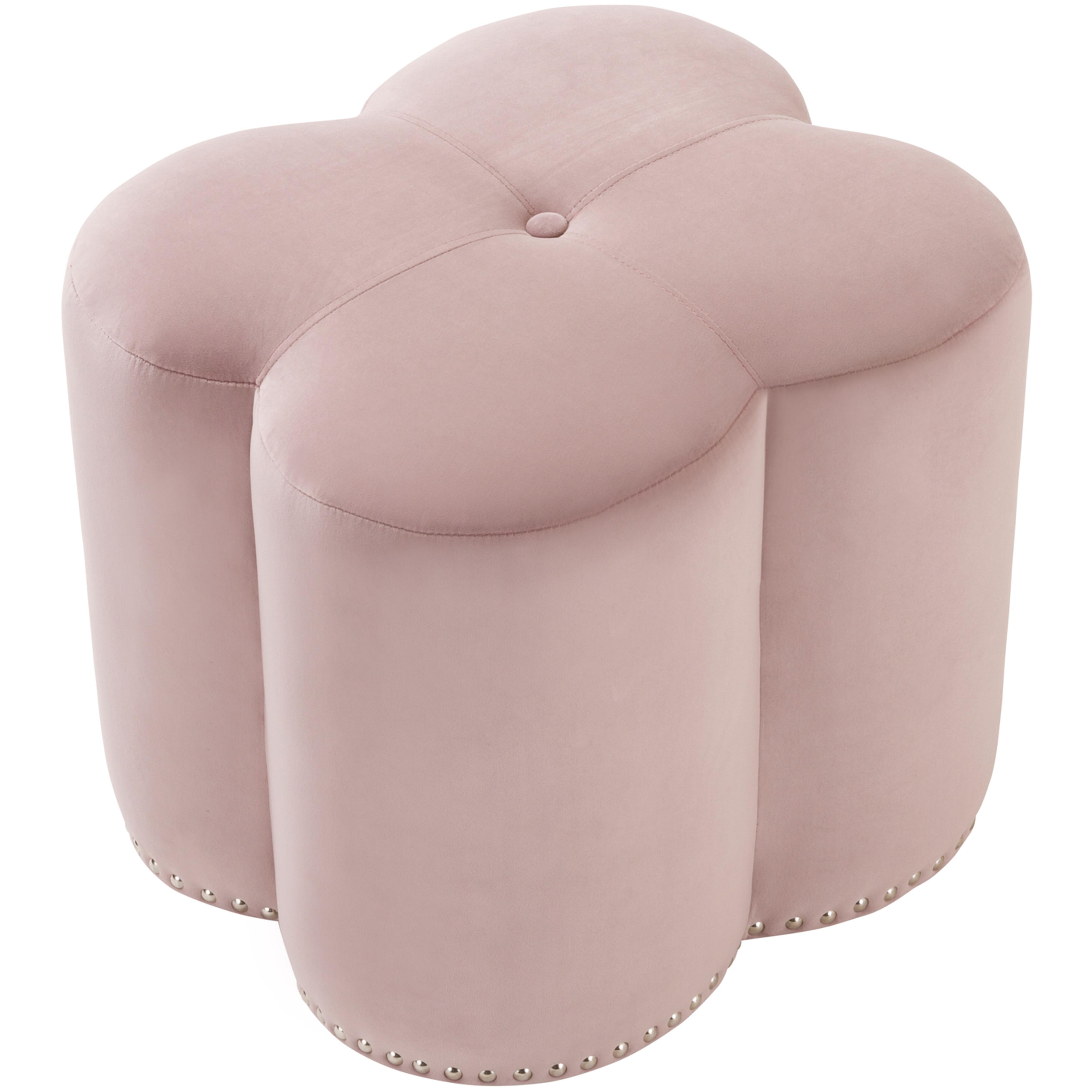 Meridian Clover Pink Velvet Ottoman