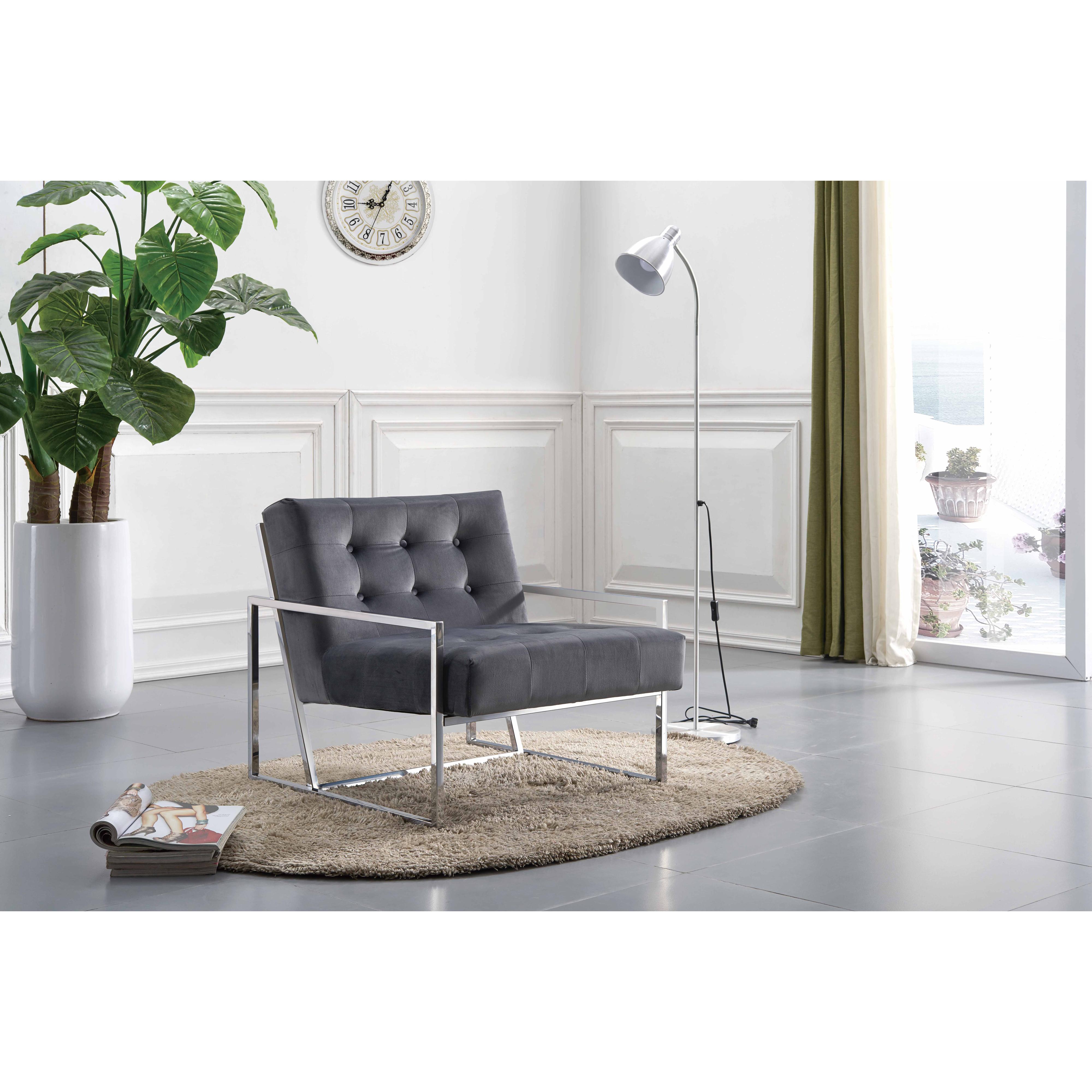 Meridian Alexis Grey Velvet Accent Chair