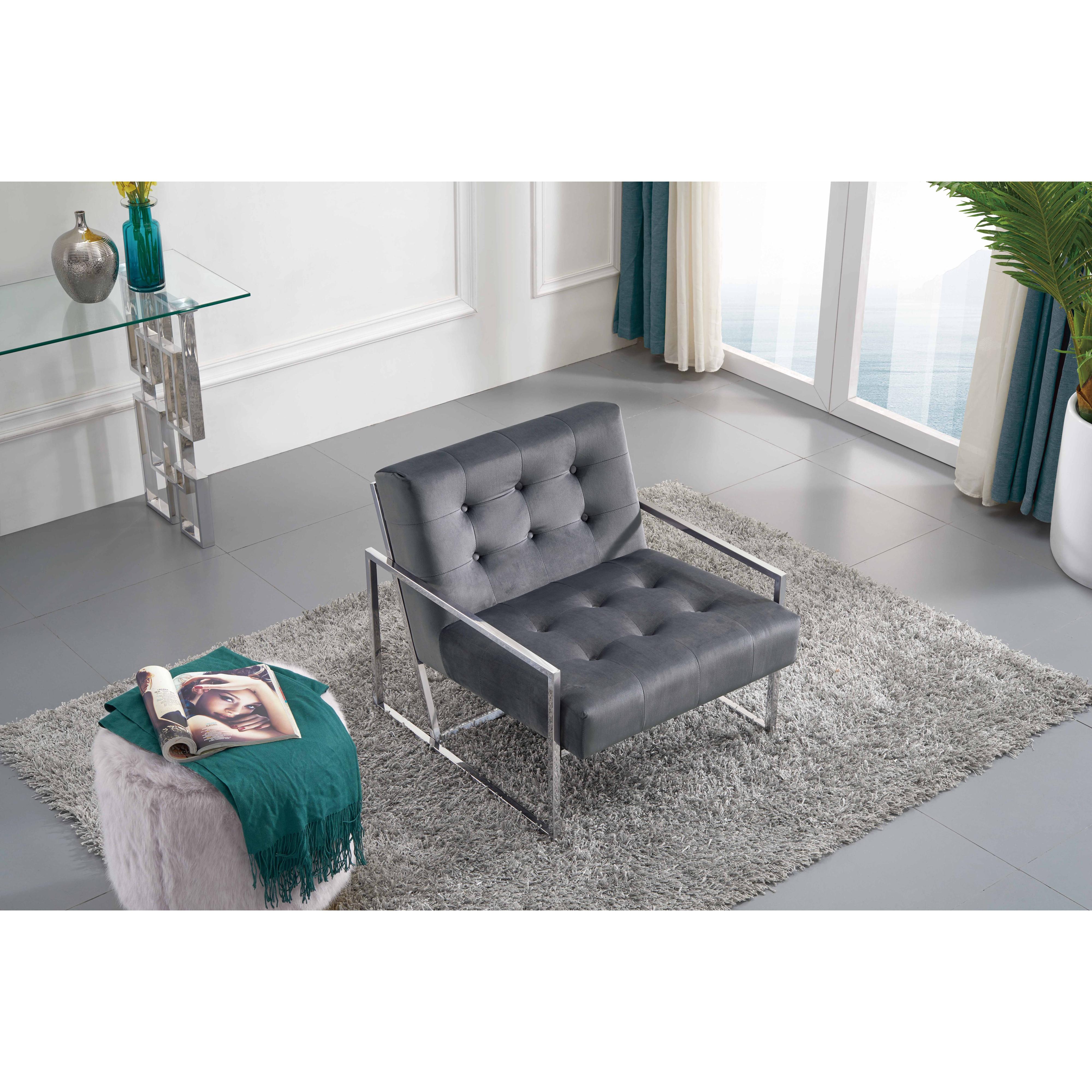 Meridian Alexis Grey Velvet Accent Chair