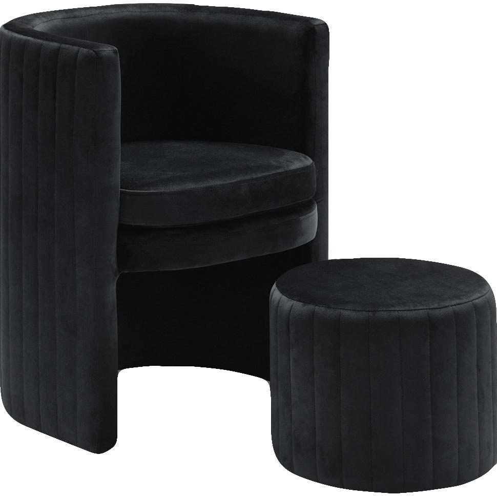 Meridian Selena Black Velvet Accent Chair and Ottoman Set