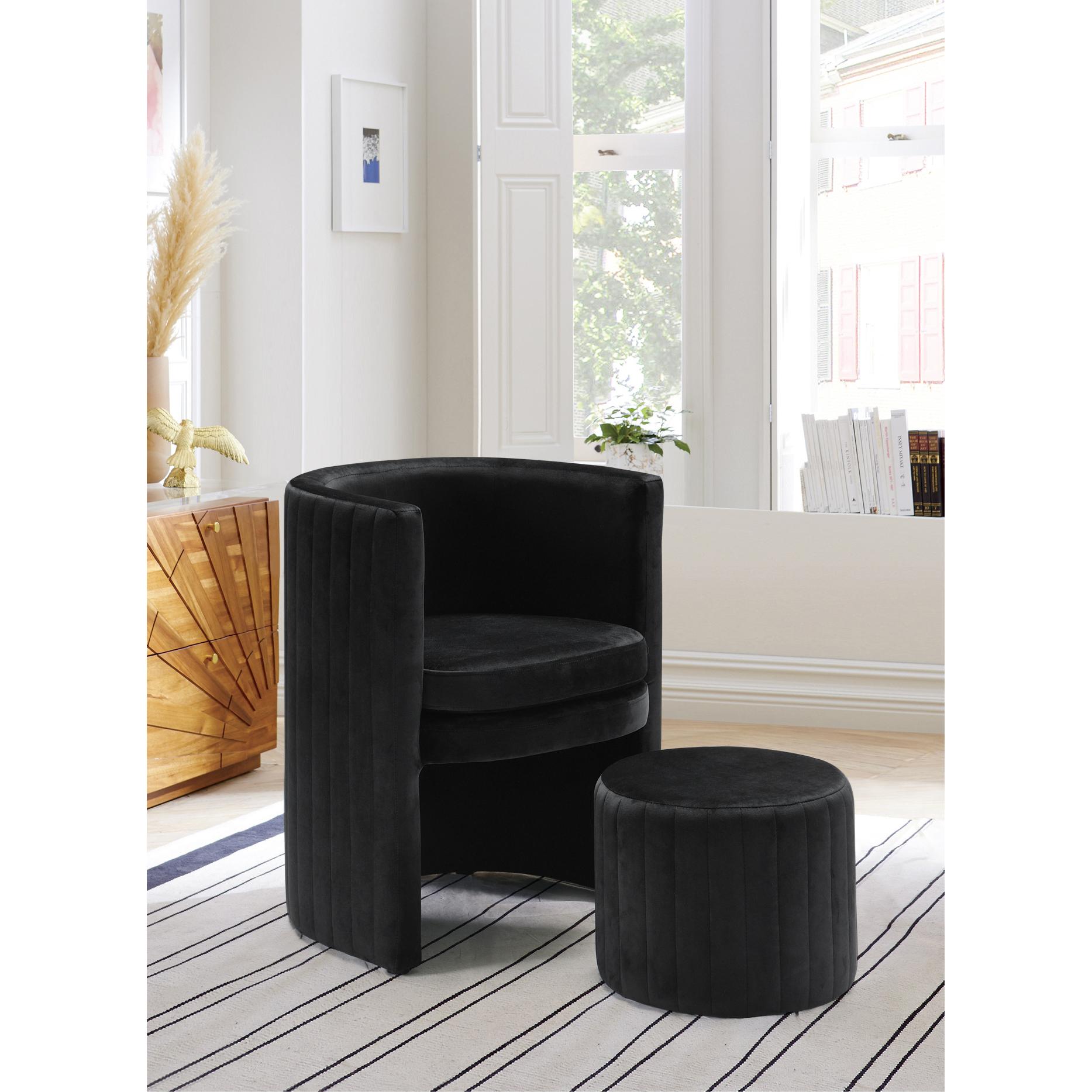 Meridian Selena Black Velvet Accent Chair and Ottoman Set