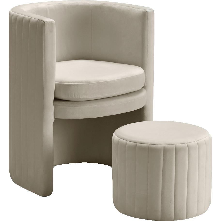 Meridian Selena Cream Velvet Accent Chair and Ottoman Set