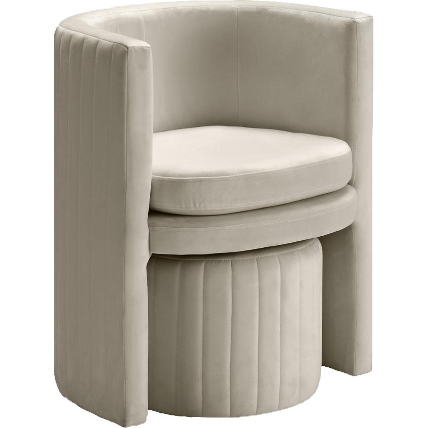 Meridian Selena Cream Velvet Accent Chair and Ottoman Set