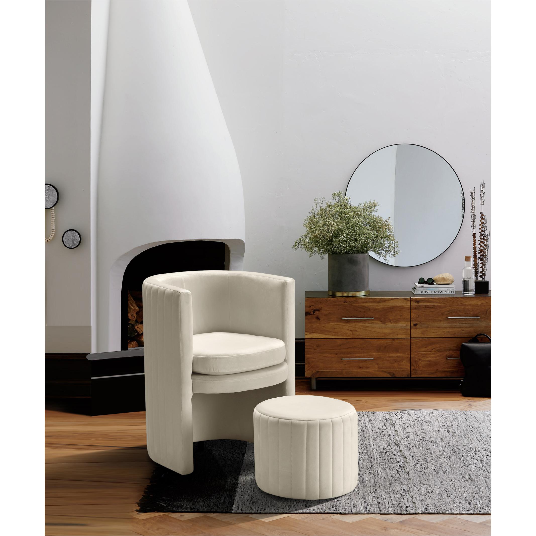 Meridian Selena Cream Velvet Accent Chair and Ottoman Set