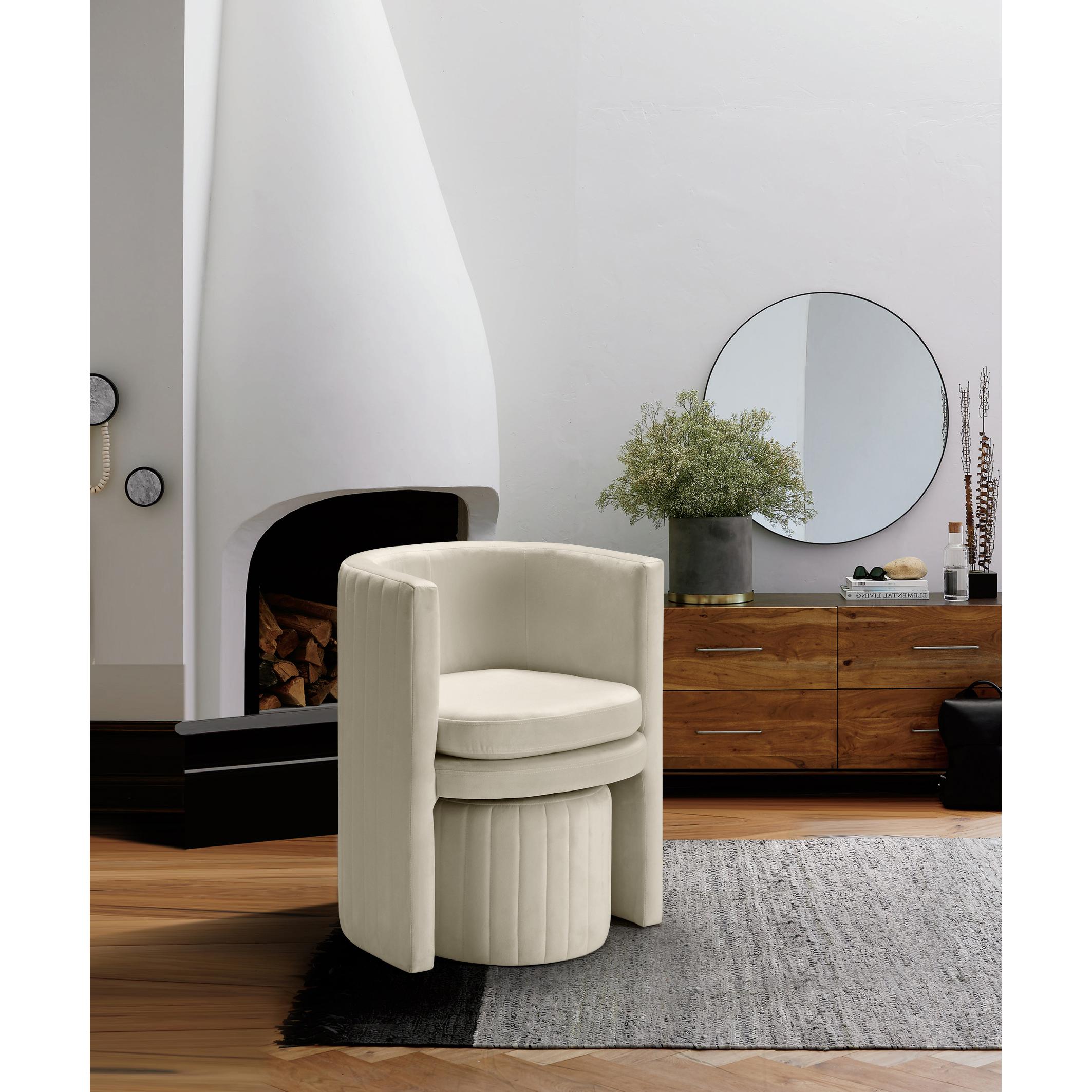 Meridian Selena Cream Velvet Accent Chair and Ottoman Set