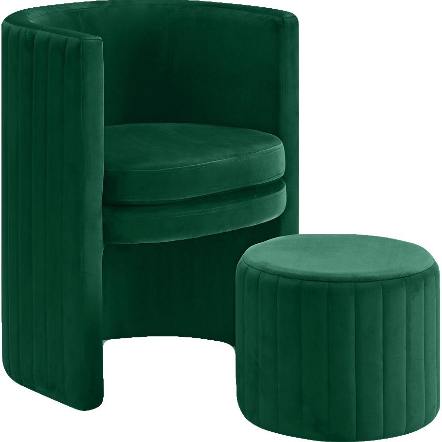 Meridian Selena Green Velvet Accent Chair and Ottoman Set