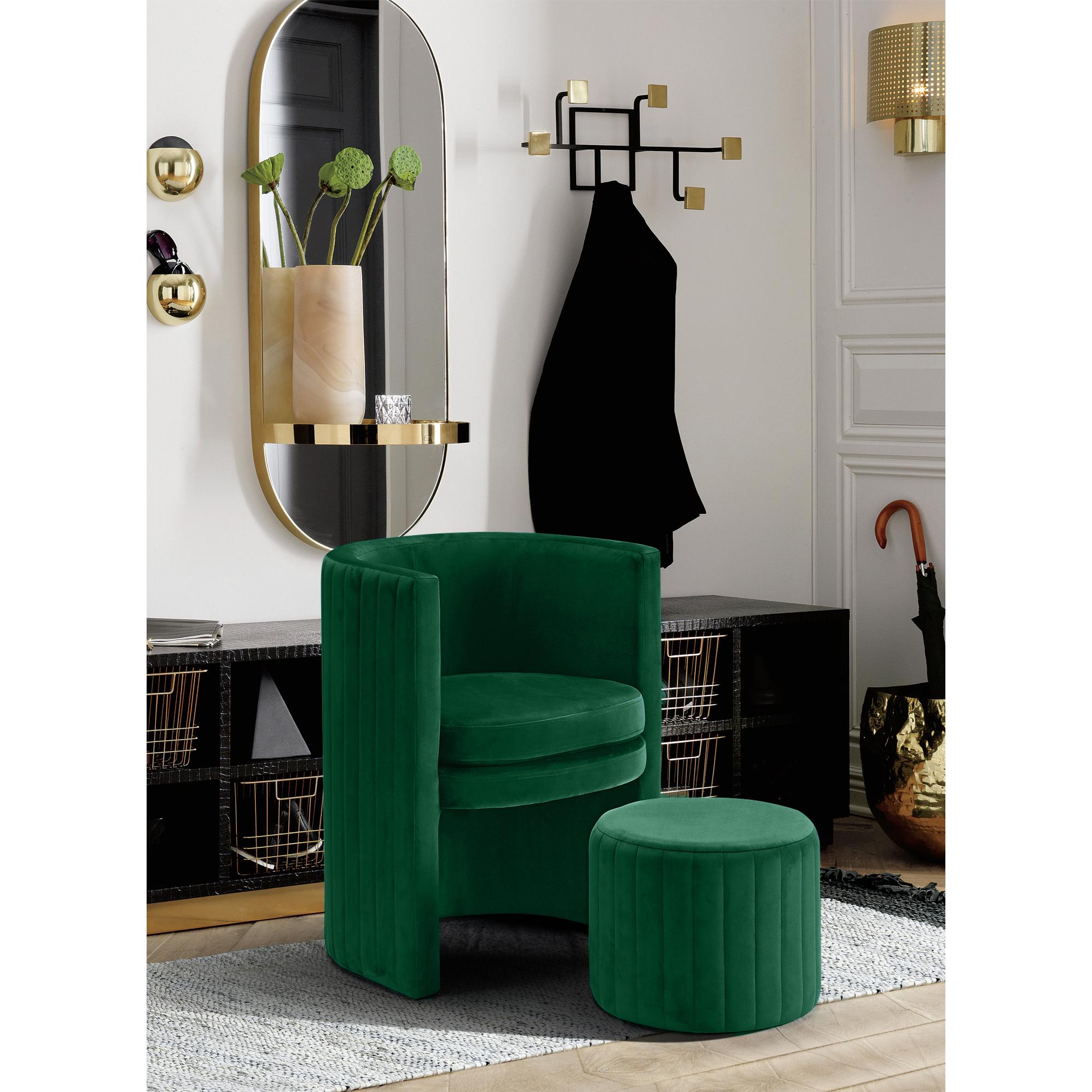 Meridian Selena Green Velvet Accent Chair and Ottoman Set