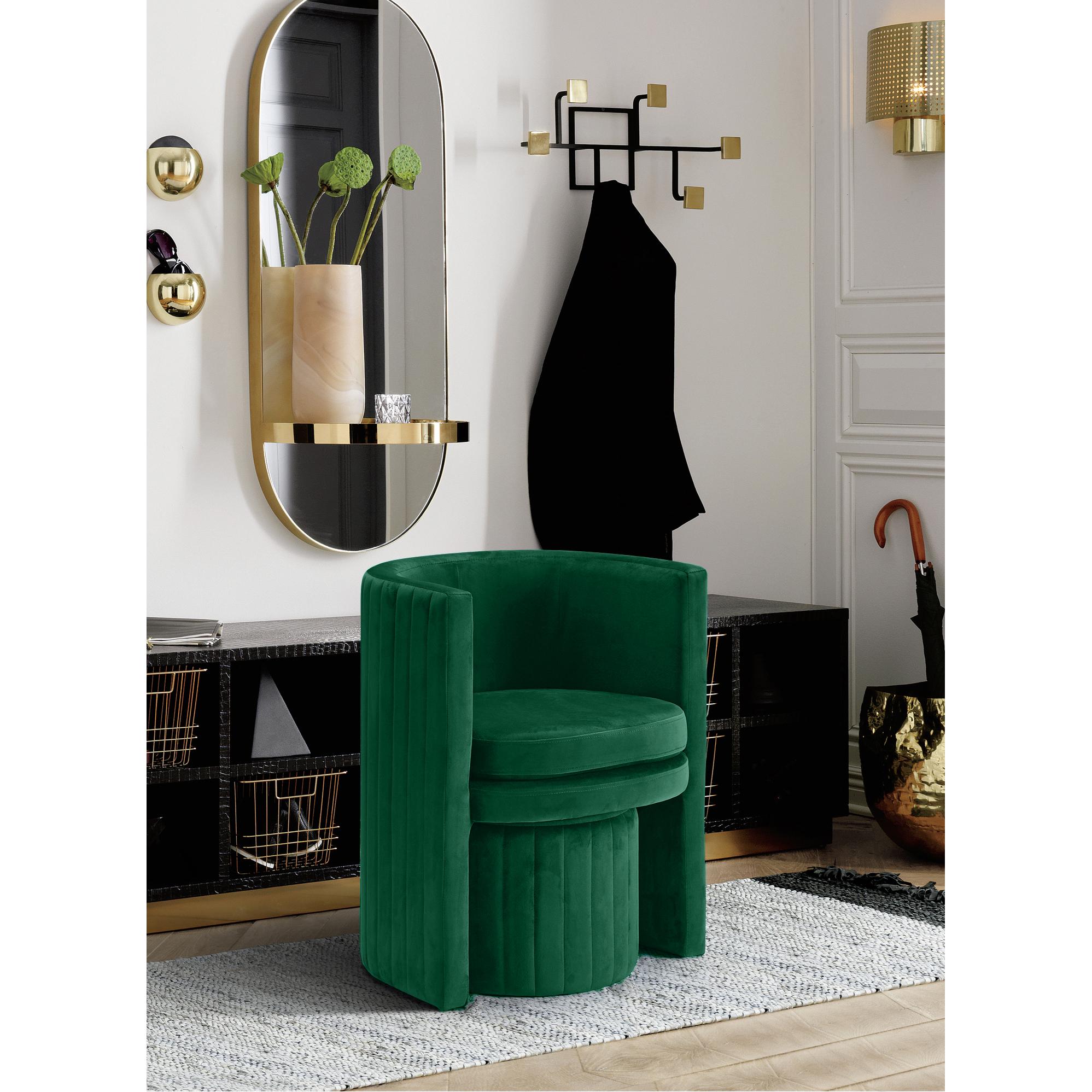 Meridian Selena Green Velvet Accent Chair and Ottoman Set