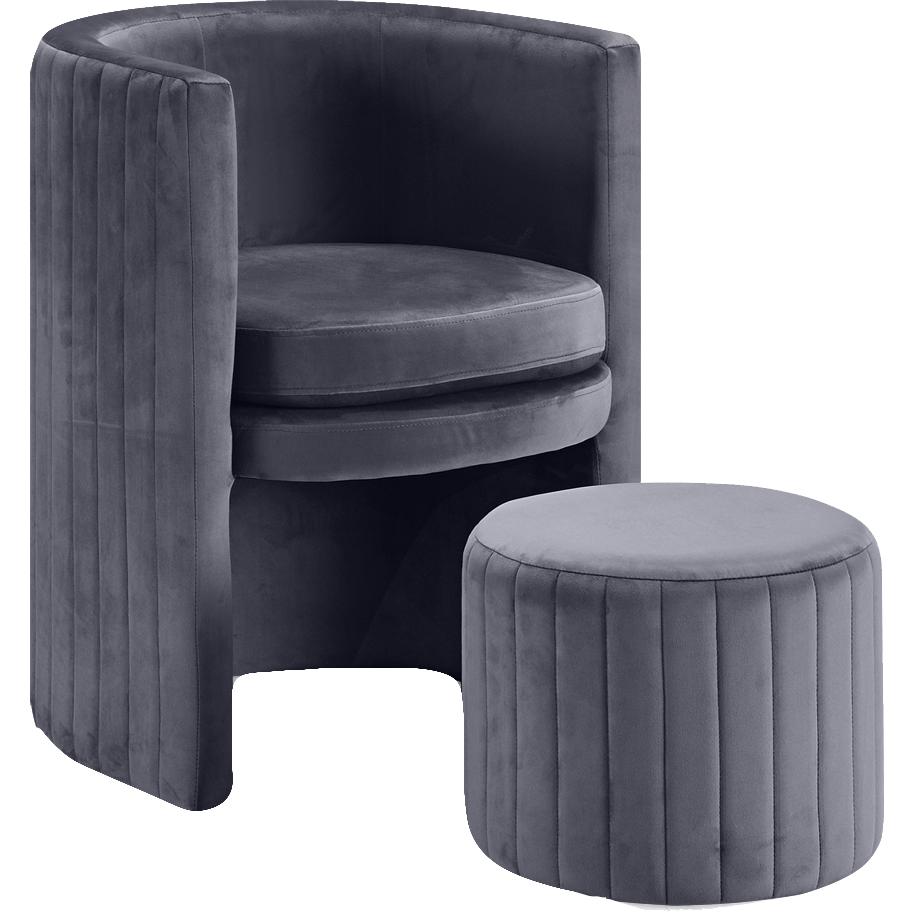 Meridian Selena Grey Velvet Accent Chair and Ottoman Set