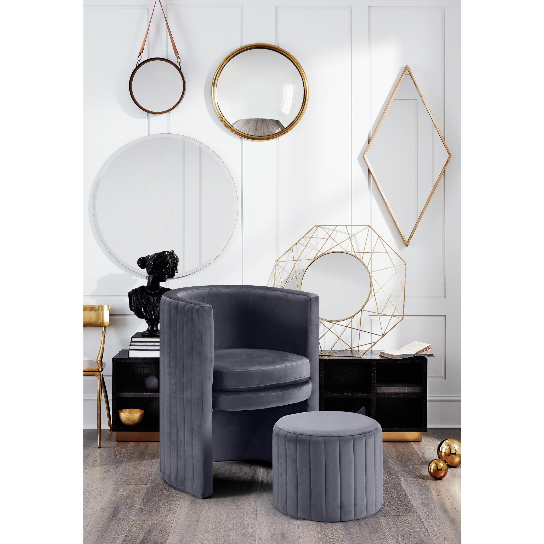 Meridian Selena Grey Velvet Accent Chair and Ottoman Set