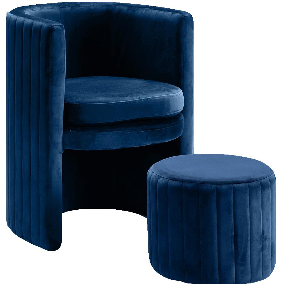 Meridian Selena Navy Velvet Accent Chair and Ottoman Set