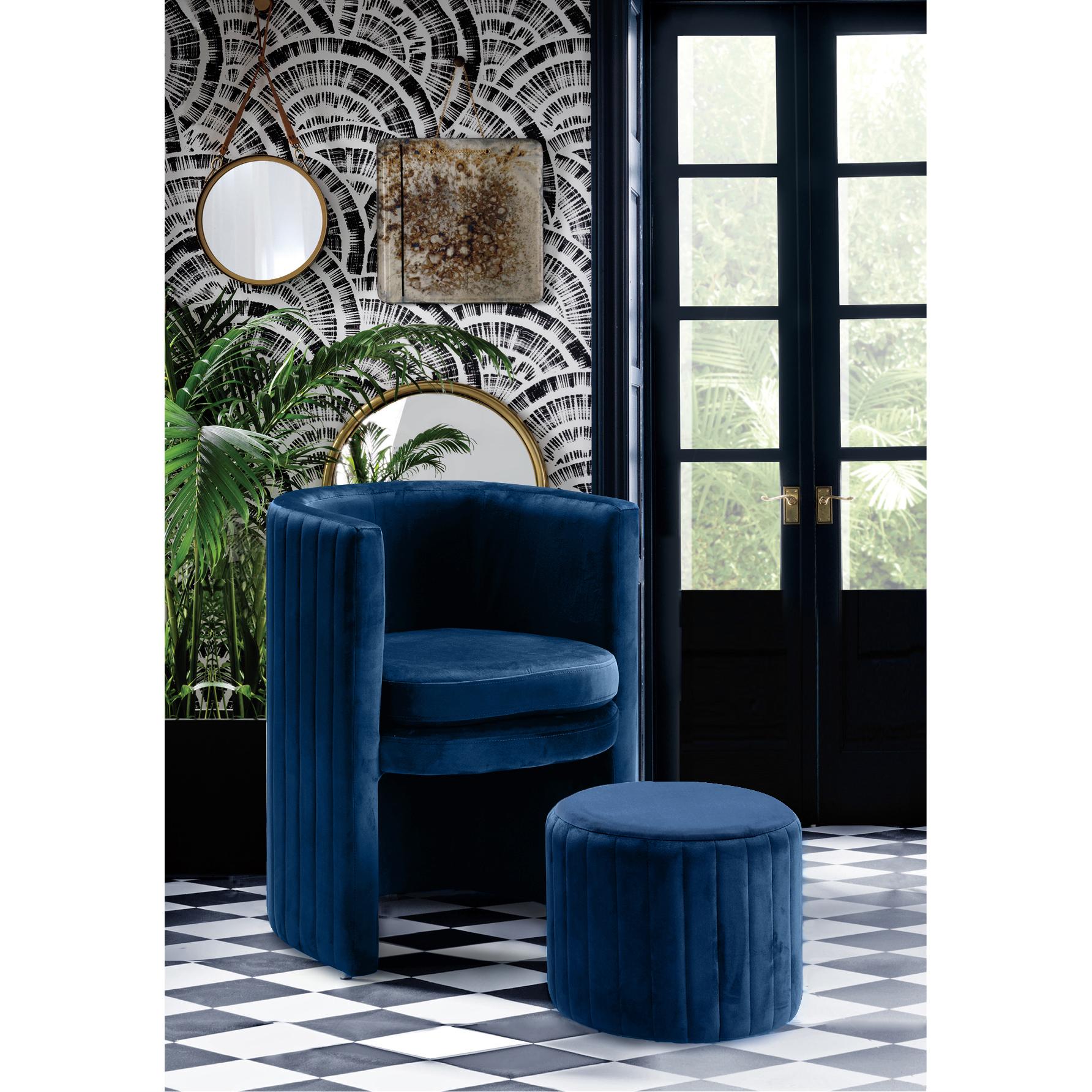 Meridian Selena Navy Velvet Accent Chair and Ottoman Set