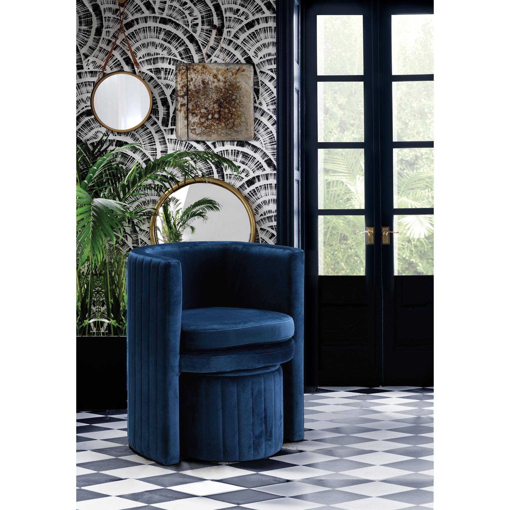 Meridian Selena Navy Velvet Accent Chair and Ottoman Set