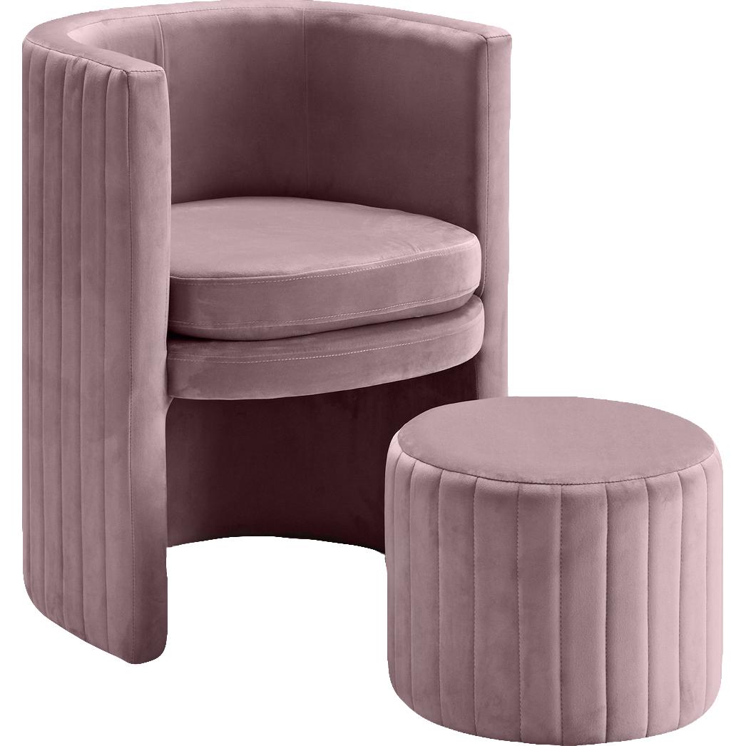 Meridian Selena Pink Velvet Accent Chair and Ottoman Set