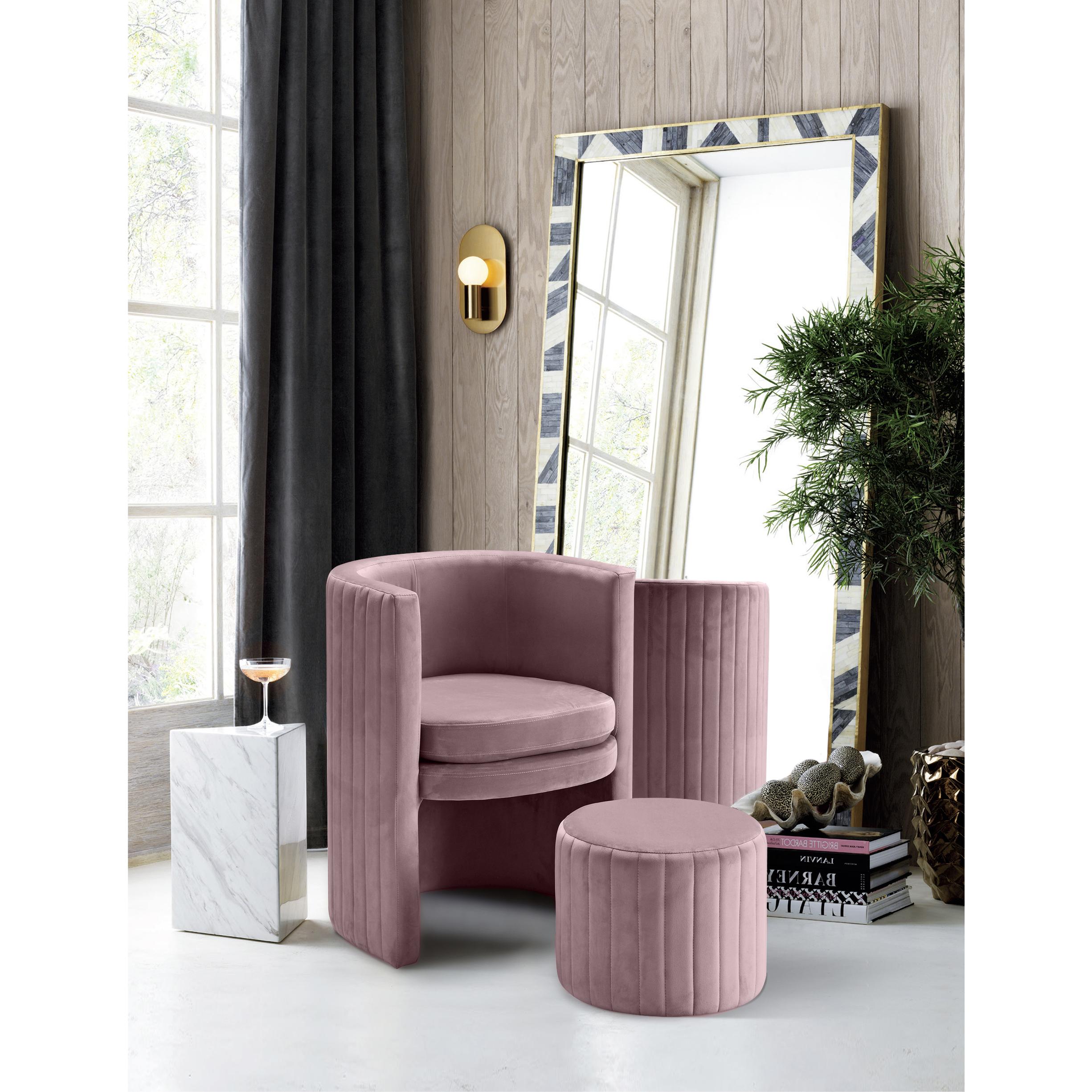 Meridian Selena Pink Velvet Accent Chair and Ottoman Set