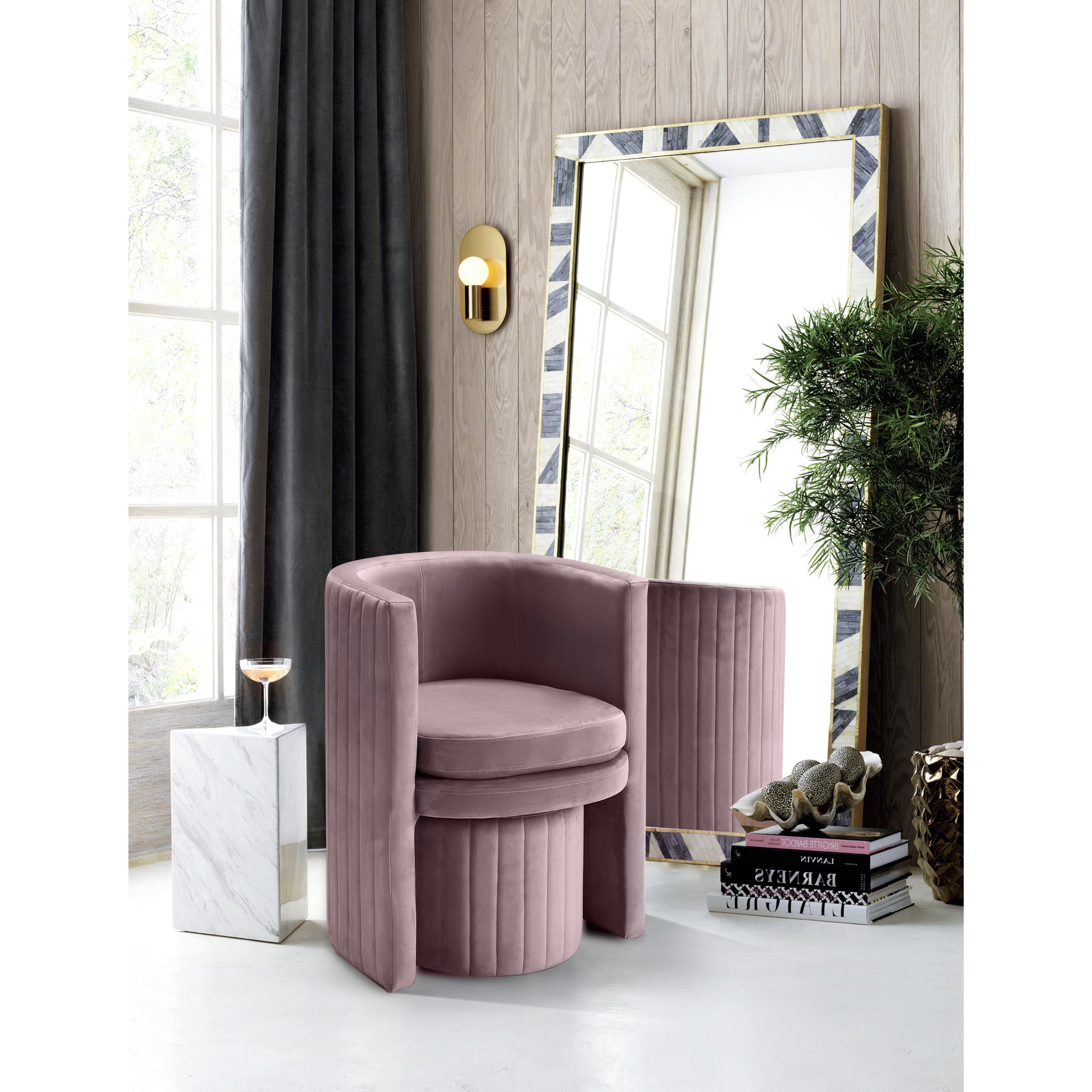 Meridian Selena Pink Velvet Accent Chair and Ottoman Set