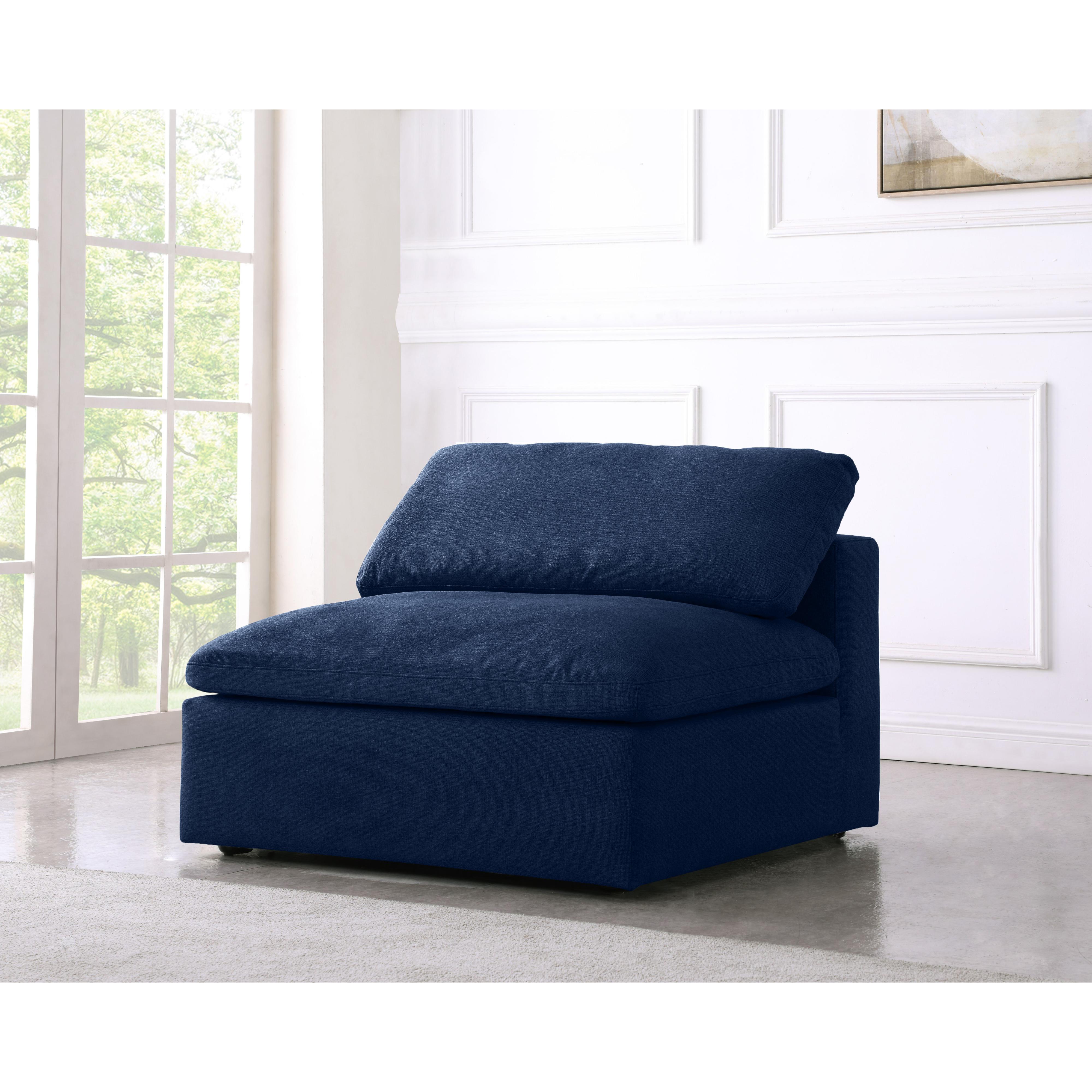 Meridian Serene Navy Linen Textured Fabric Deluxe Comfort Modular Armless Chair