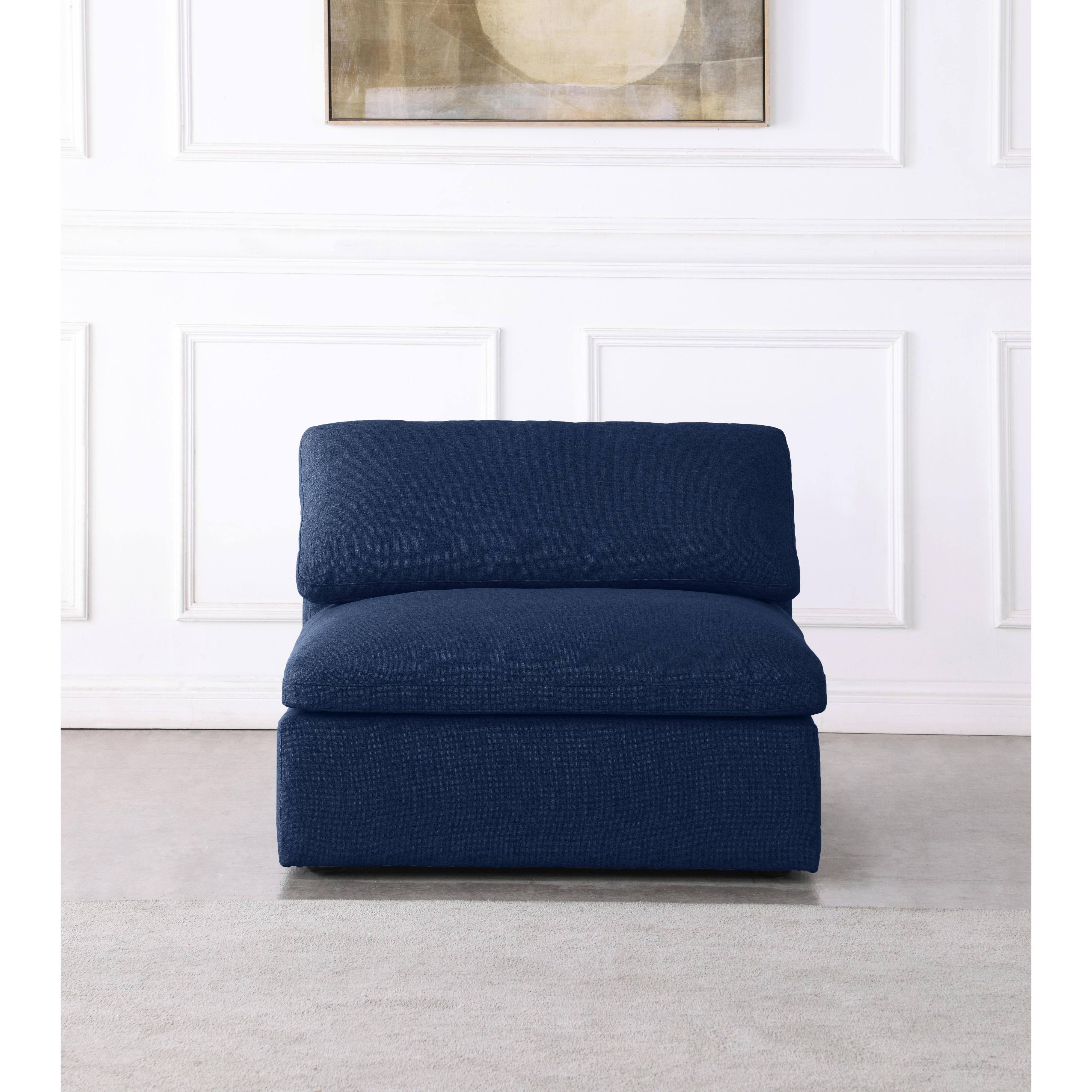 Meridian Serene Navy Linen Textured Fabric Deluxe Comfort Modular Armless Chair