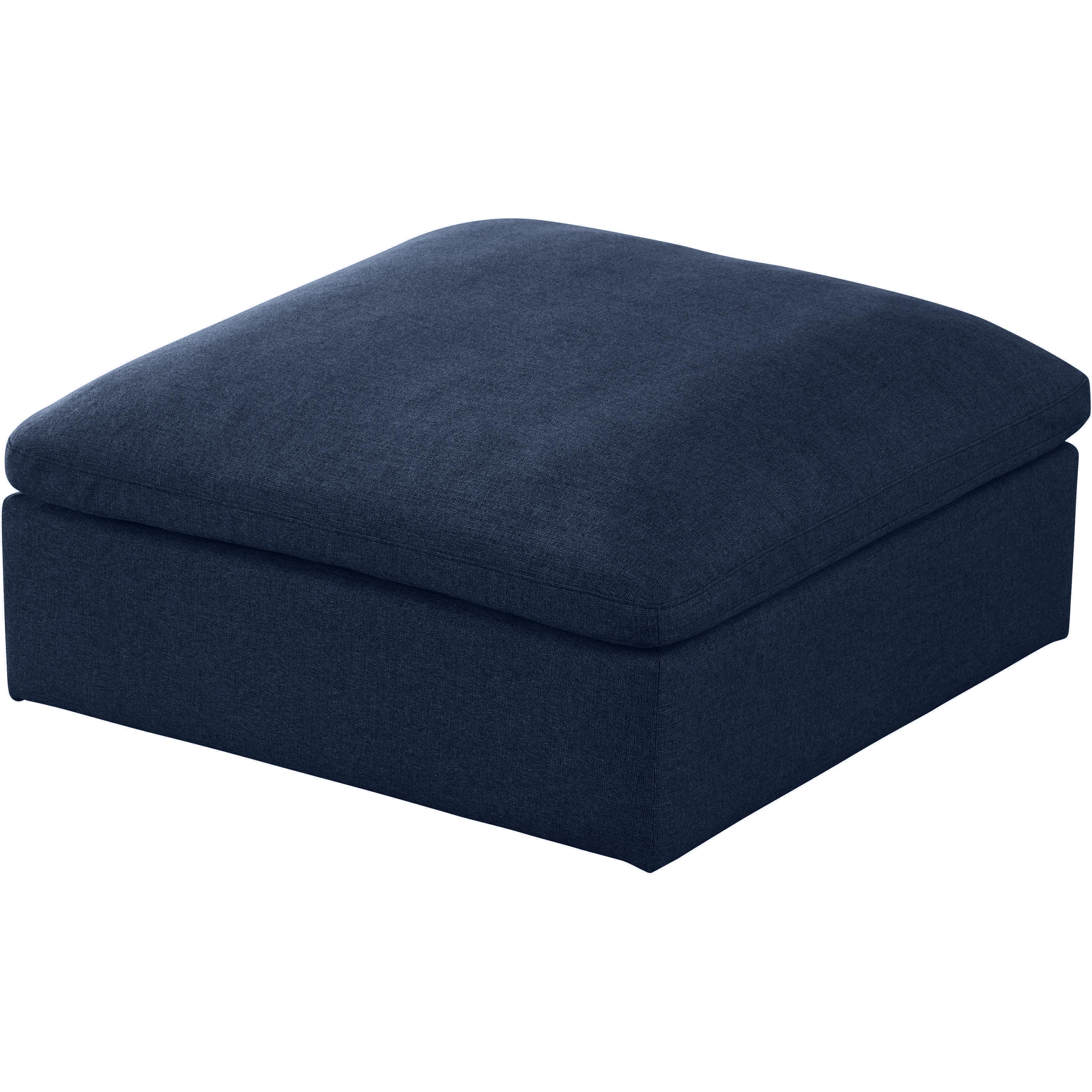 Meridian Serene Navy Linen Textured Fabric Deluxe Comfort Modular Ottoman