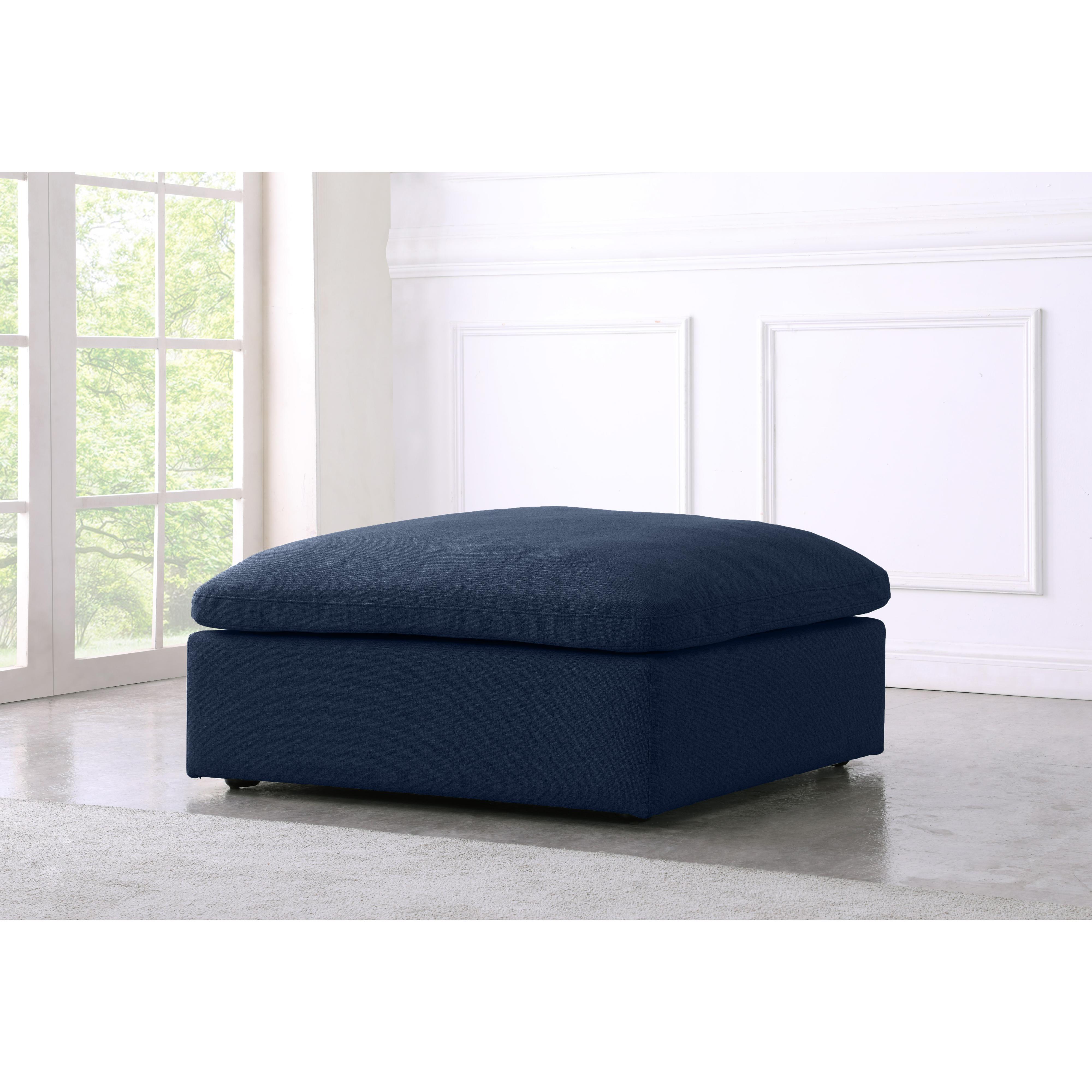 Meridian Serene Navy Linen Textured Fabric Deluxe Comfort Modular Ottoman