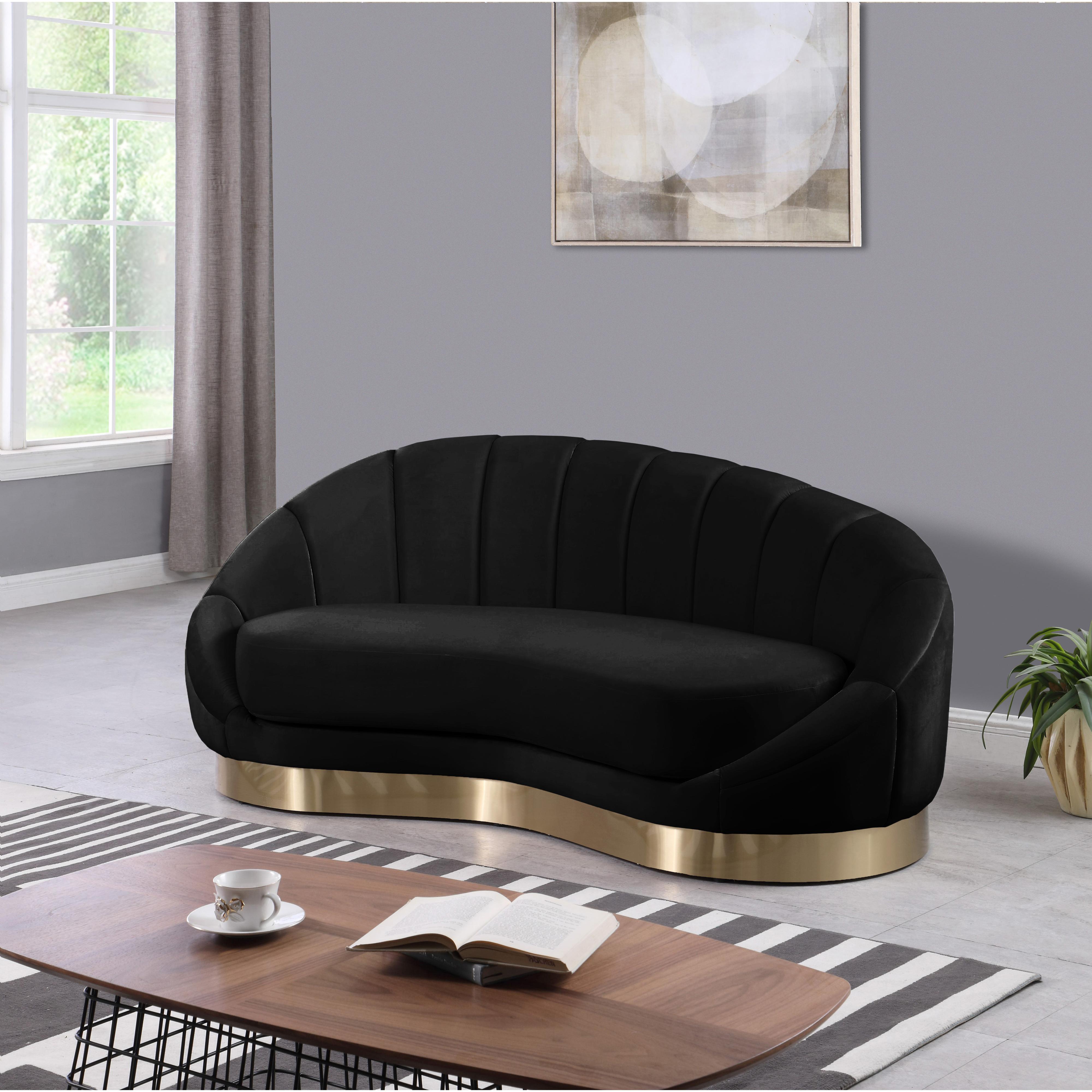 Meridian Shelly Black Velvet Chaise