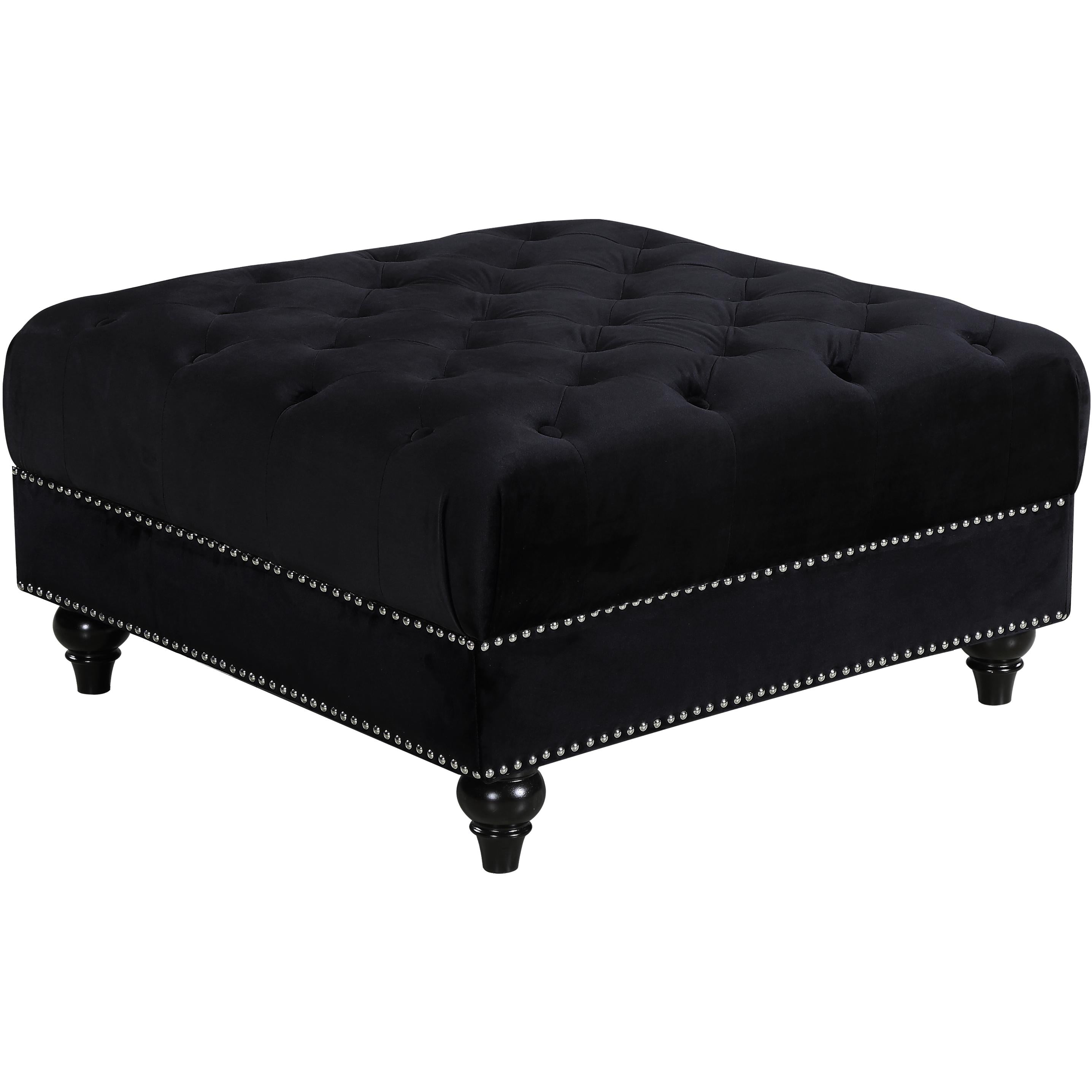 Meridian Sabrina Black Velvet Ottoman