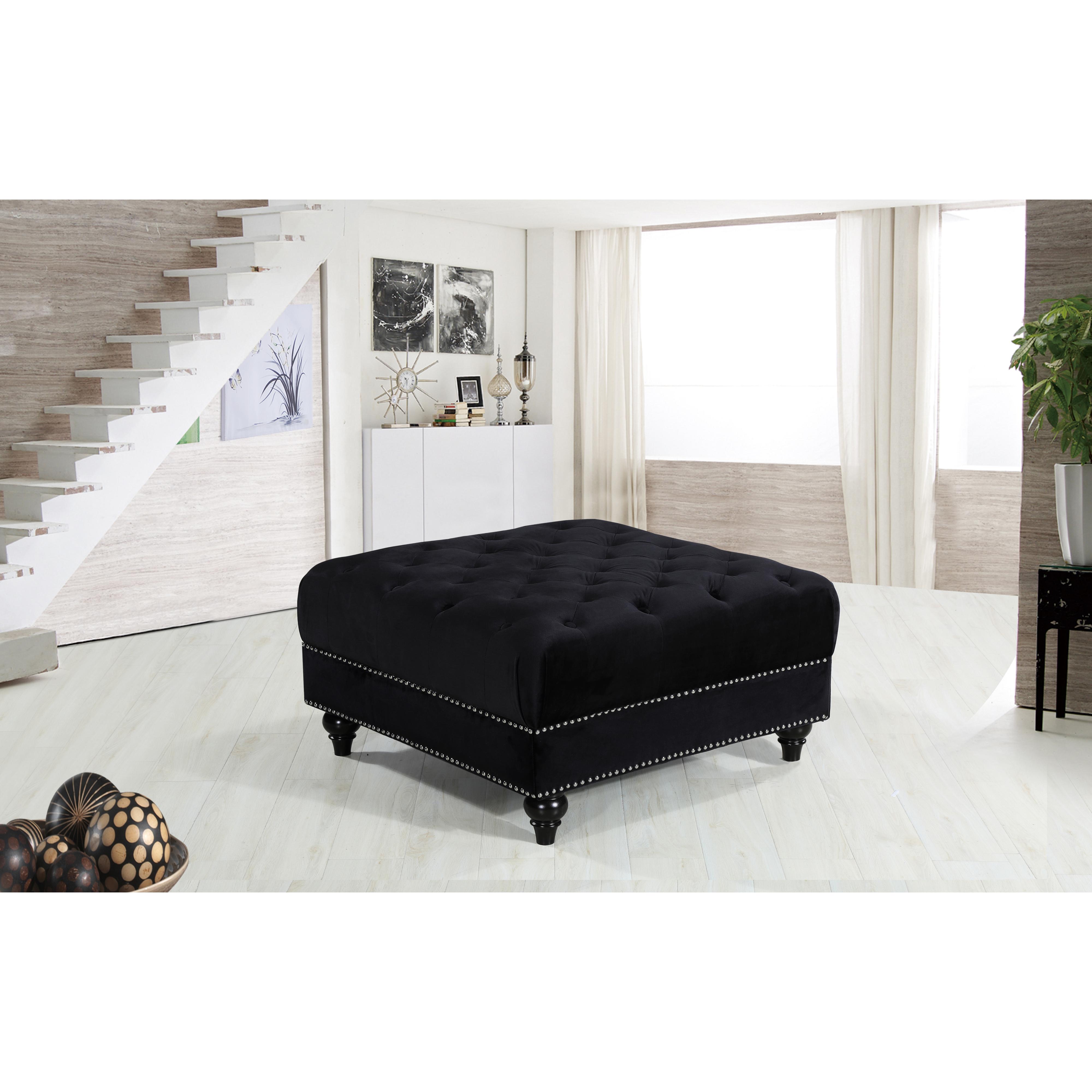 Meridian Sabrina Black Velvet Ottoman