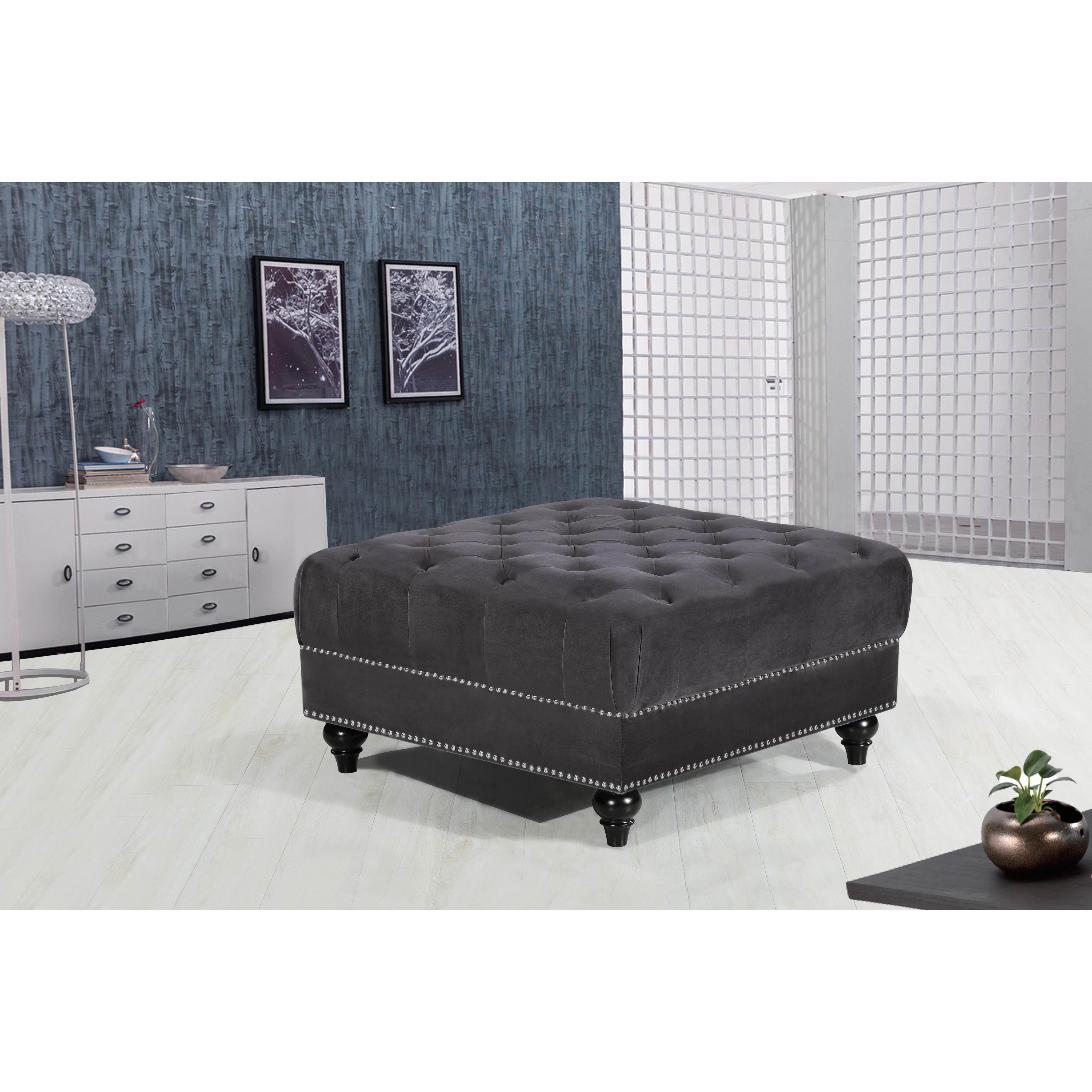 Meridian Sabrina Grey Velvet Ottoman