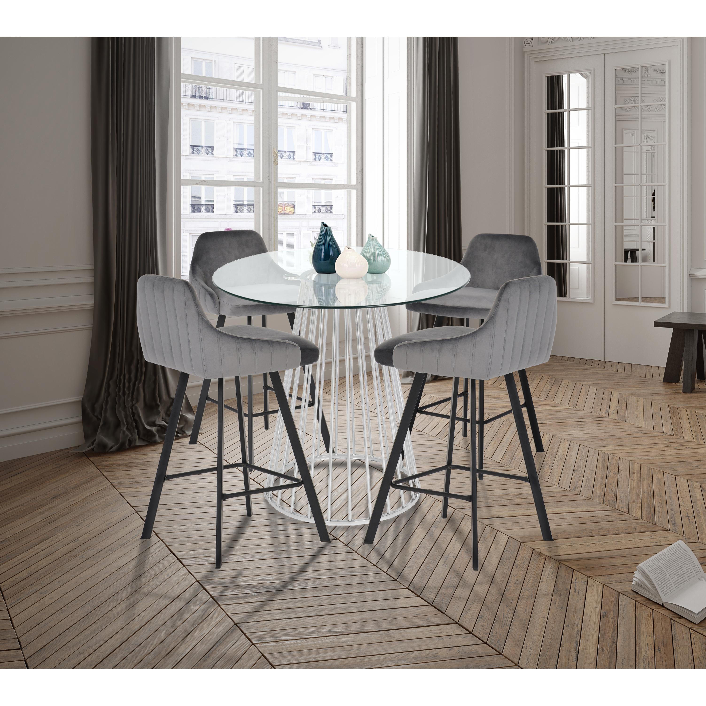 Meridian Viviene Grey Velvet Stool