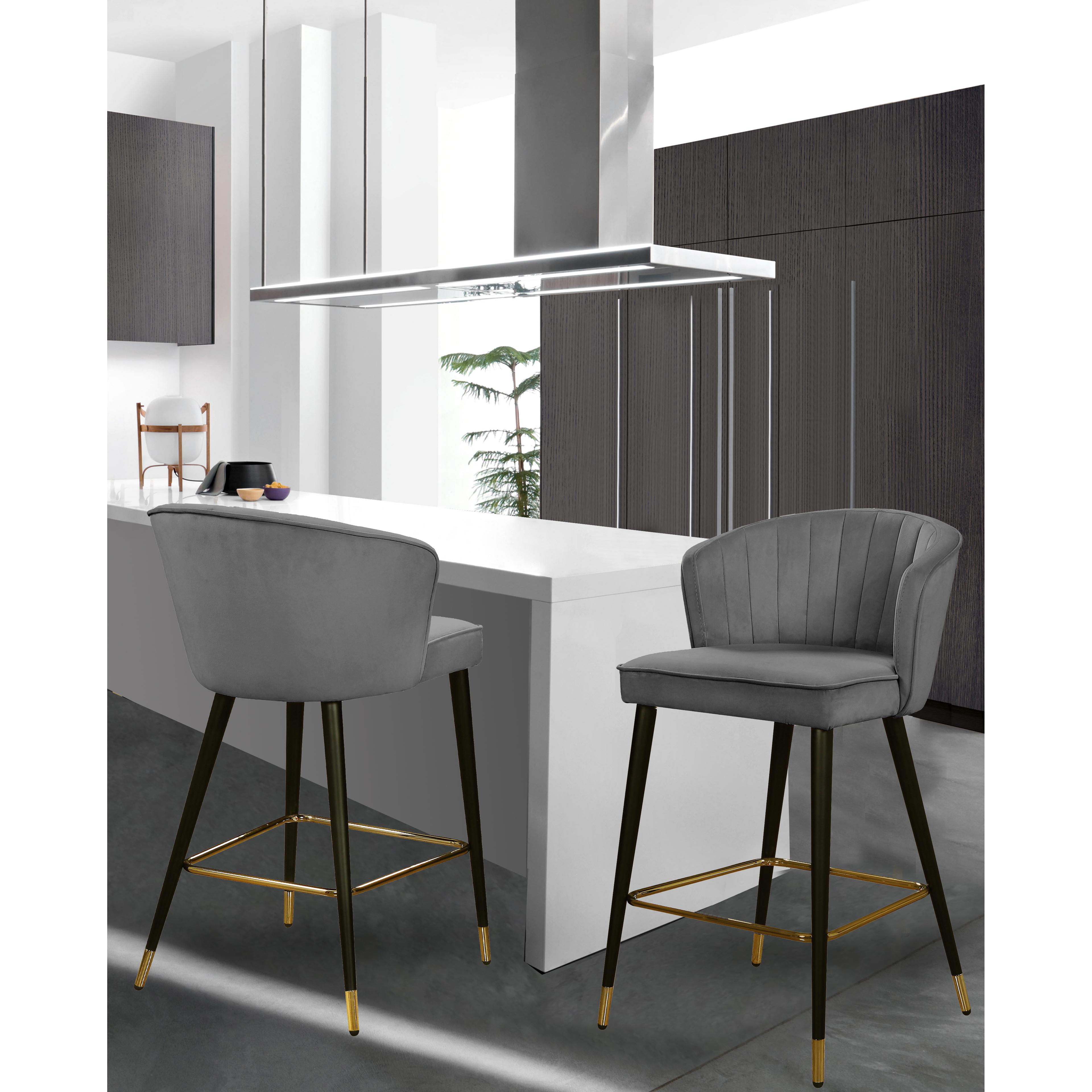 Meridian Cassie Grey Velvet Stool