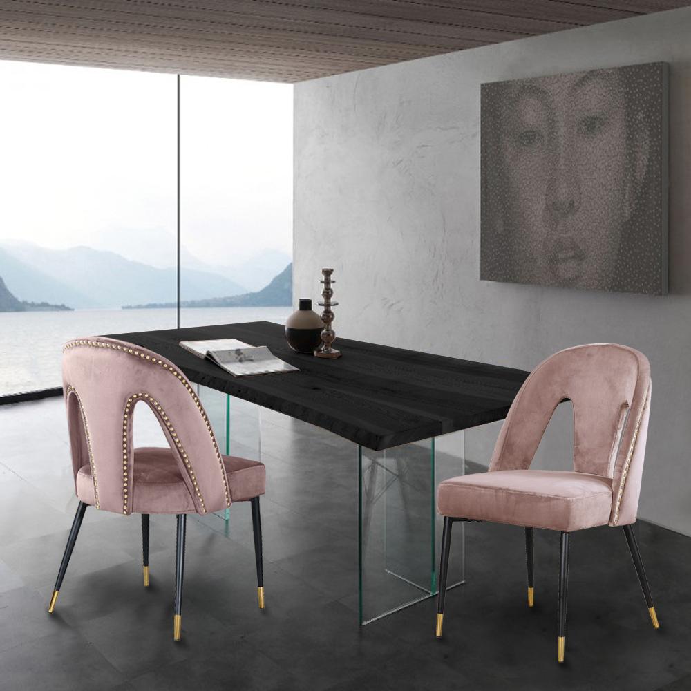 Meridian Akoya Pink Velvet Dining Chair