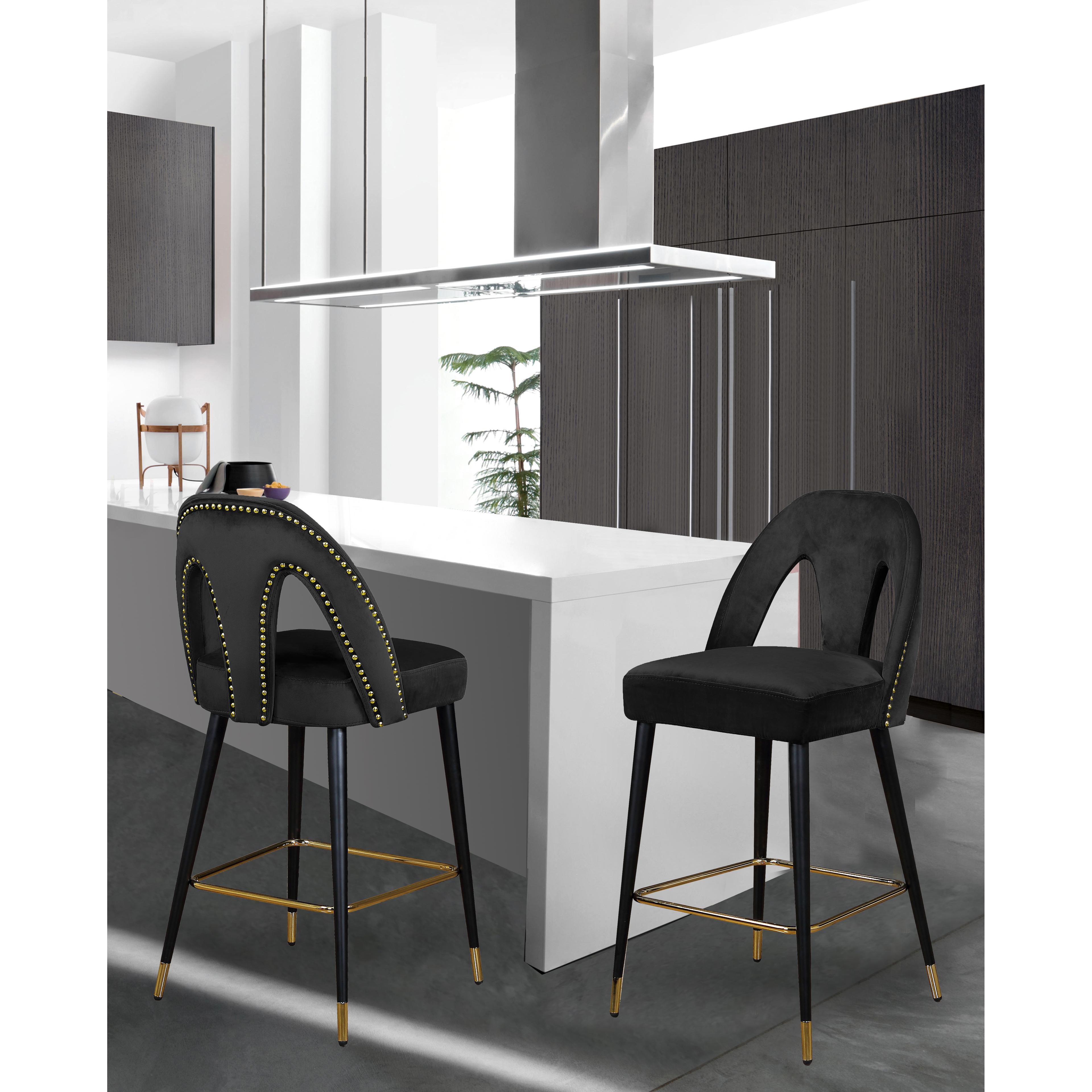 Meridian Akoya Black Velvet Stool