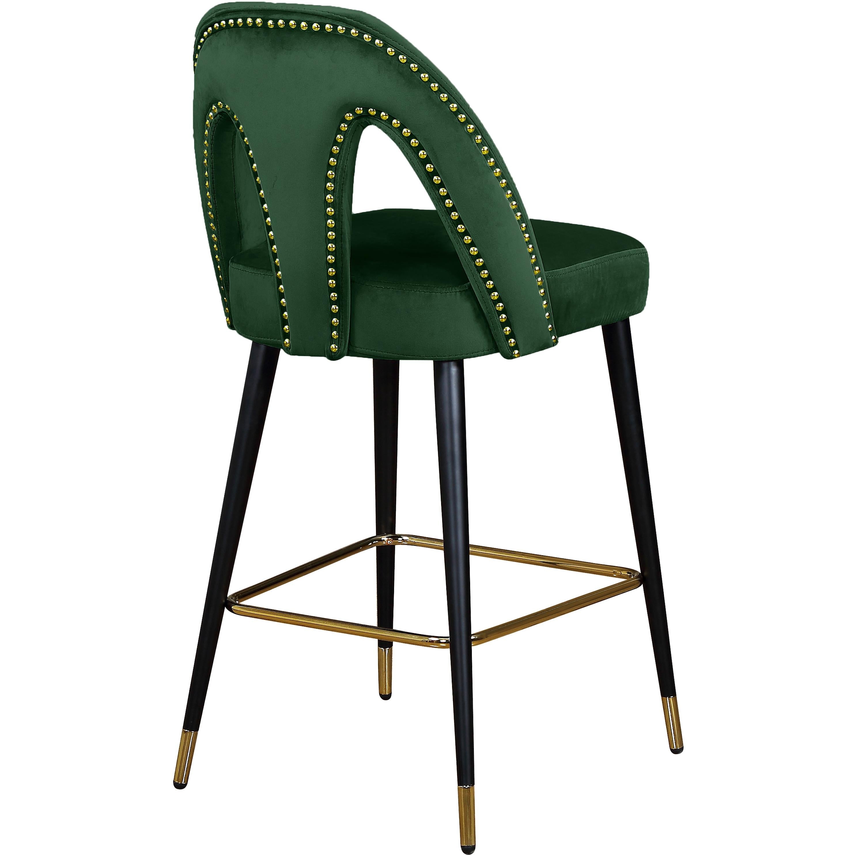 Meridian Akoya Green Velvet Stool