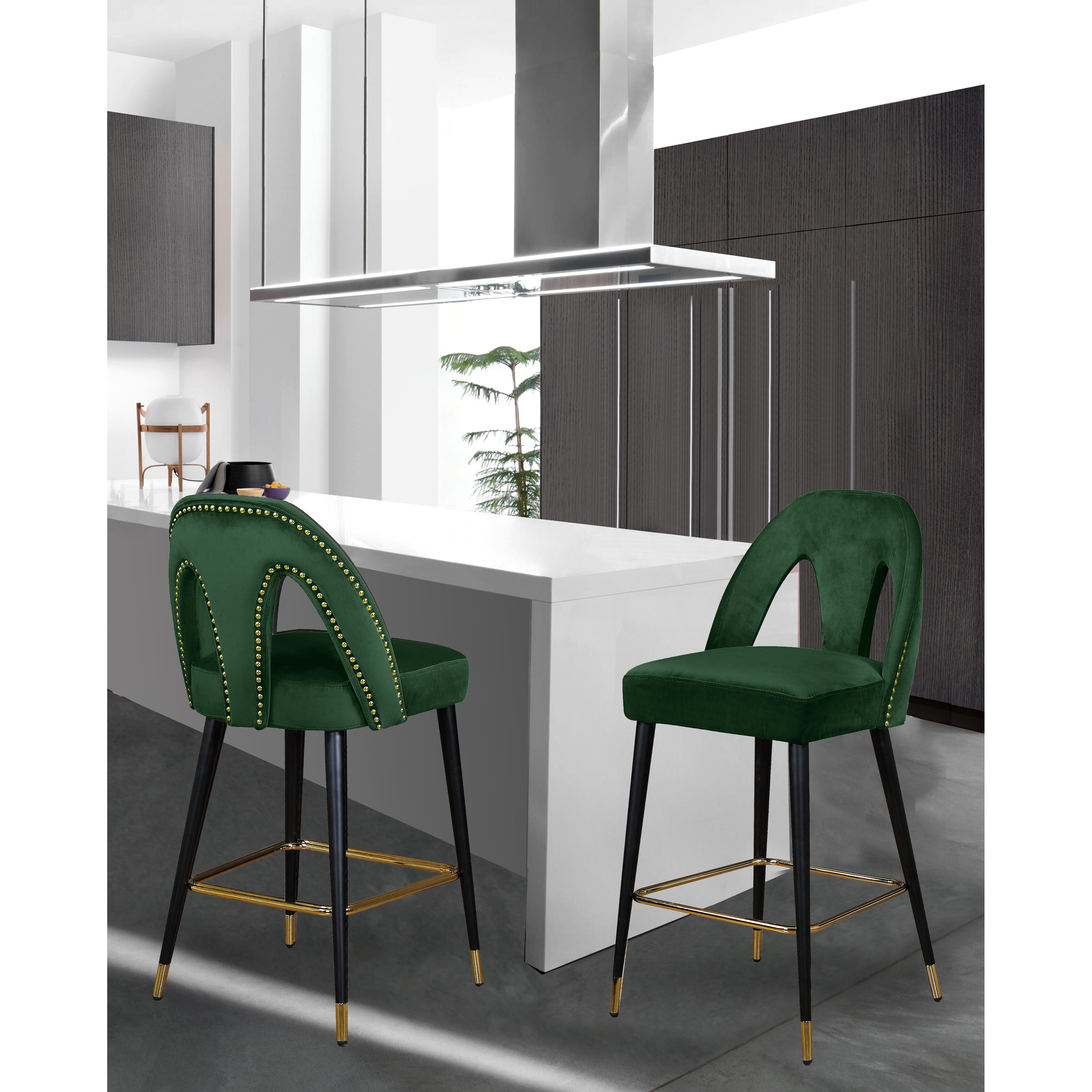 Meridian Akoya Green Velvet Stool