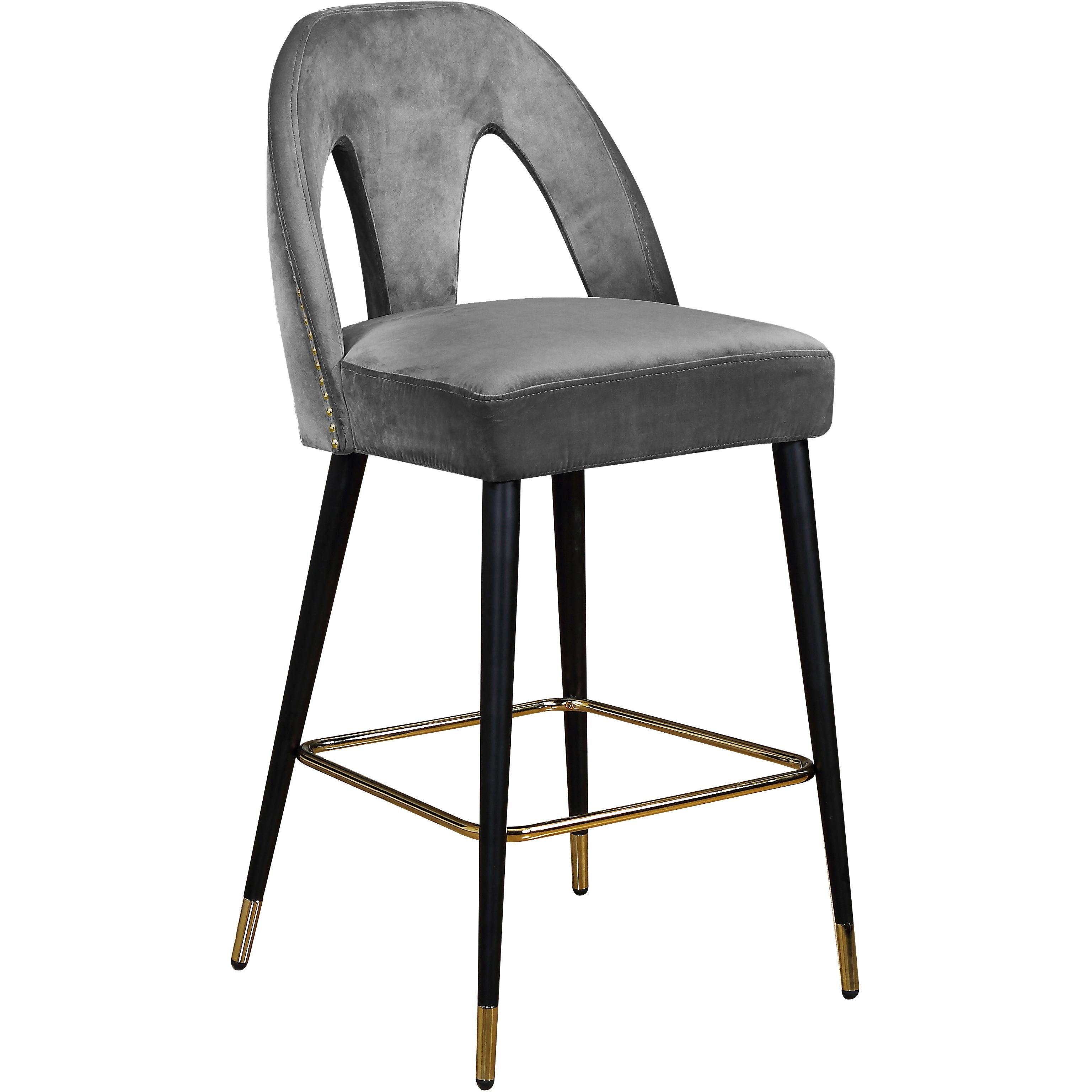 Meridian Akoya Grey Velvet Stool