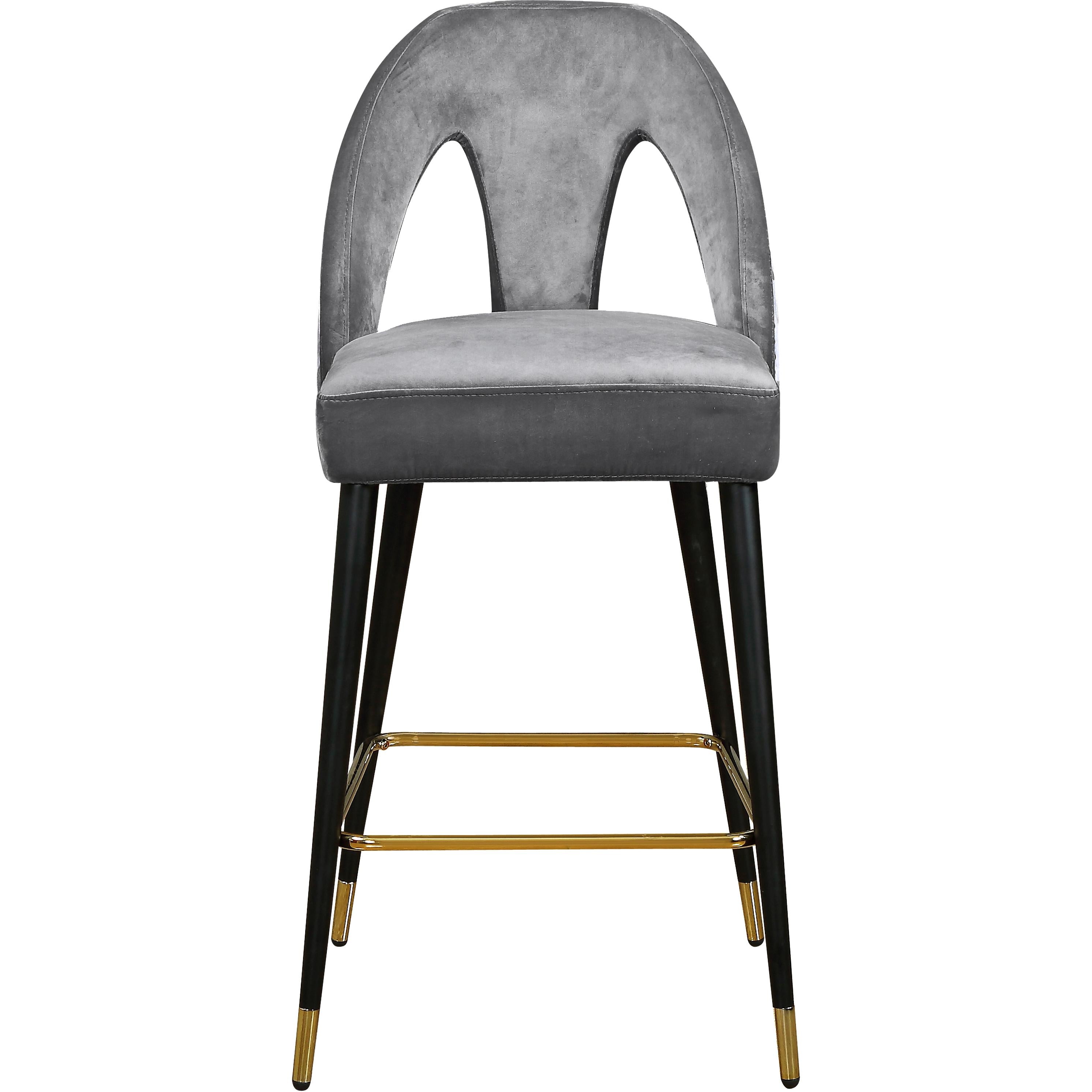 Meridian Akoya Grey Velvet Stool