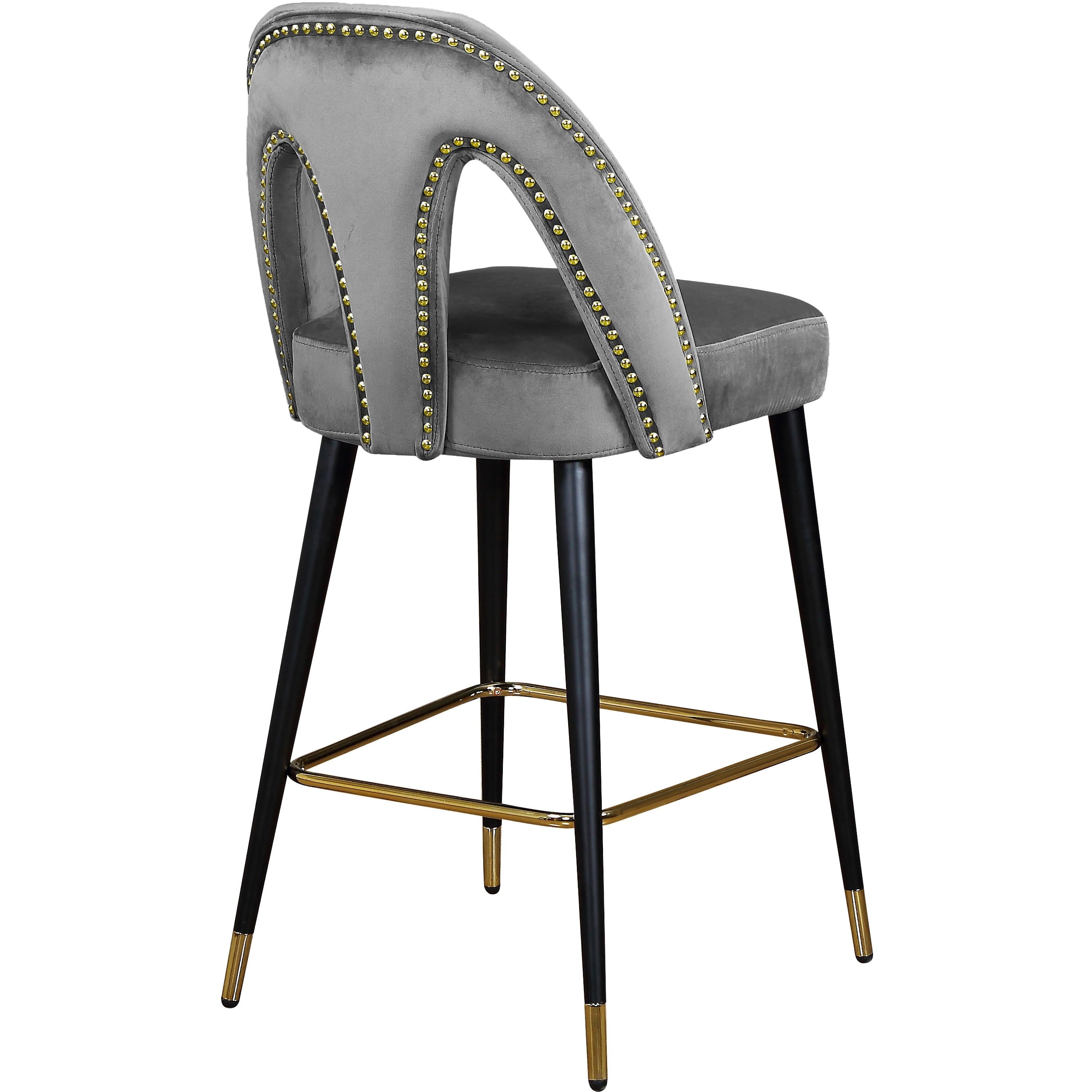 Meridian Akoya Grey Velvet Stool