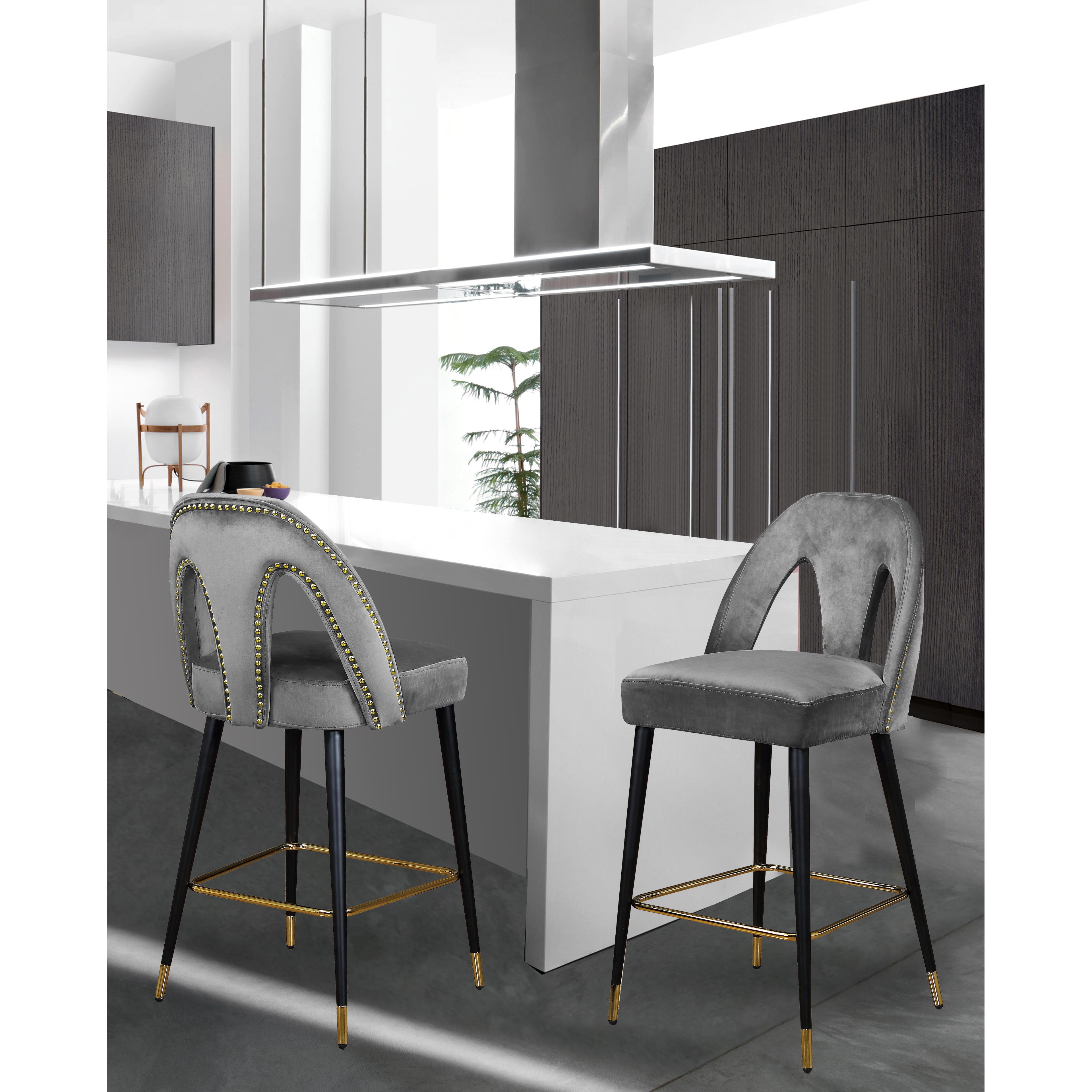 Meridian Akoya Grey Velvet Stool