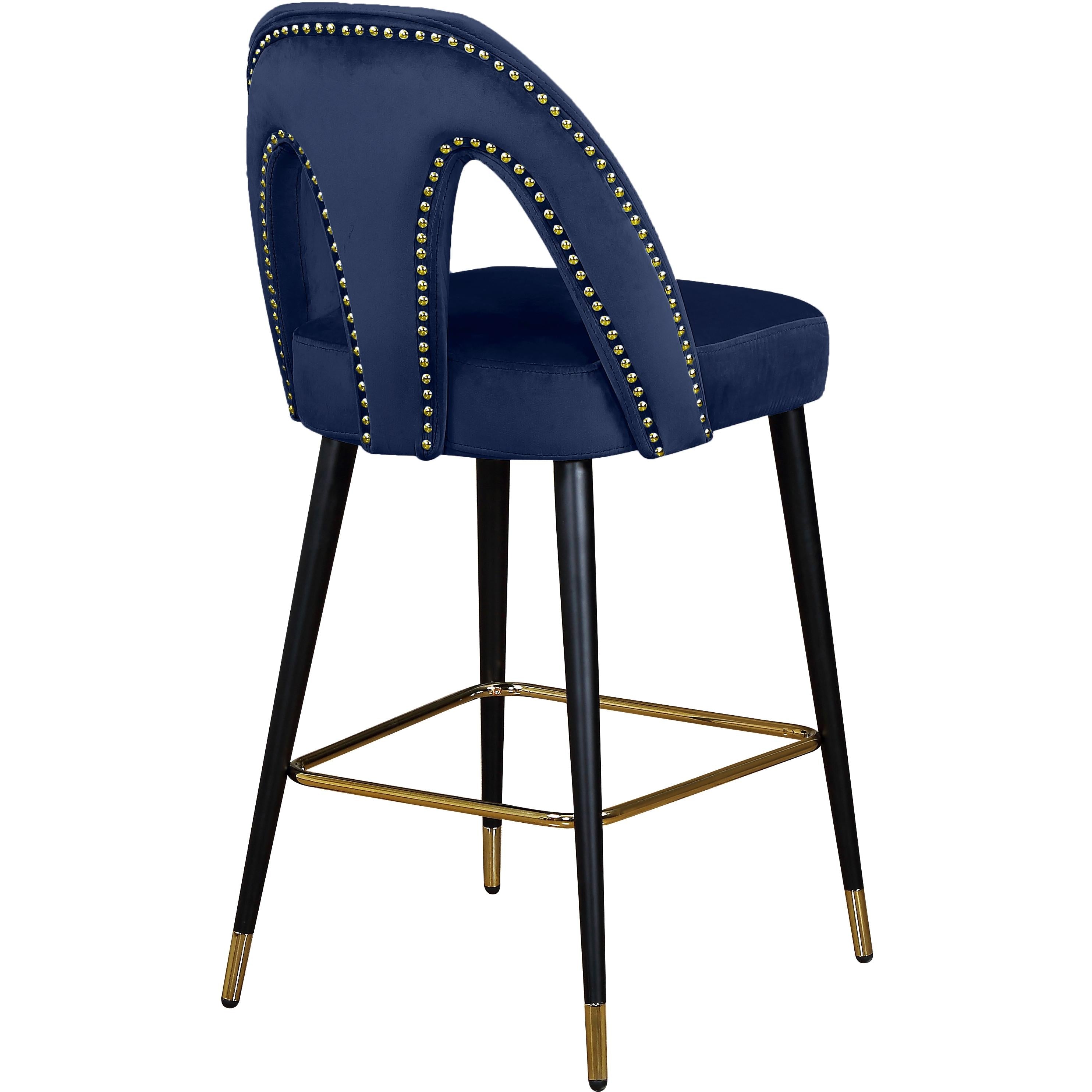 Meridian Akoya Navy Velvet Stool