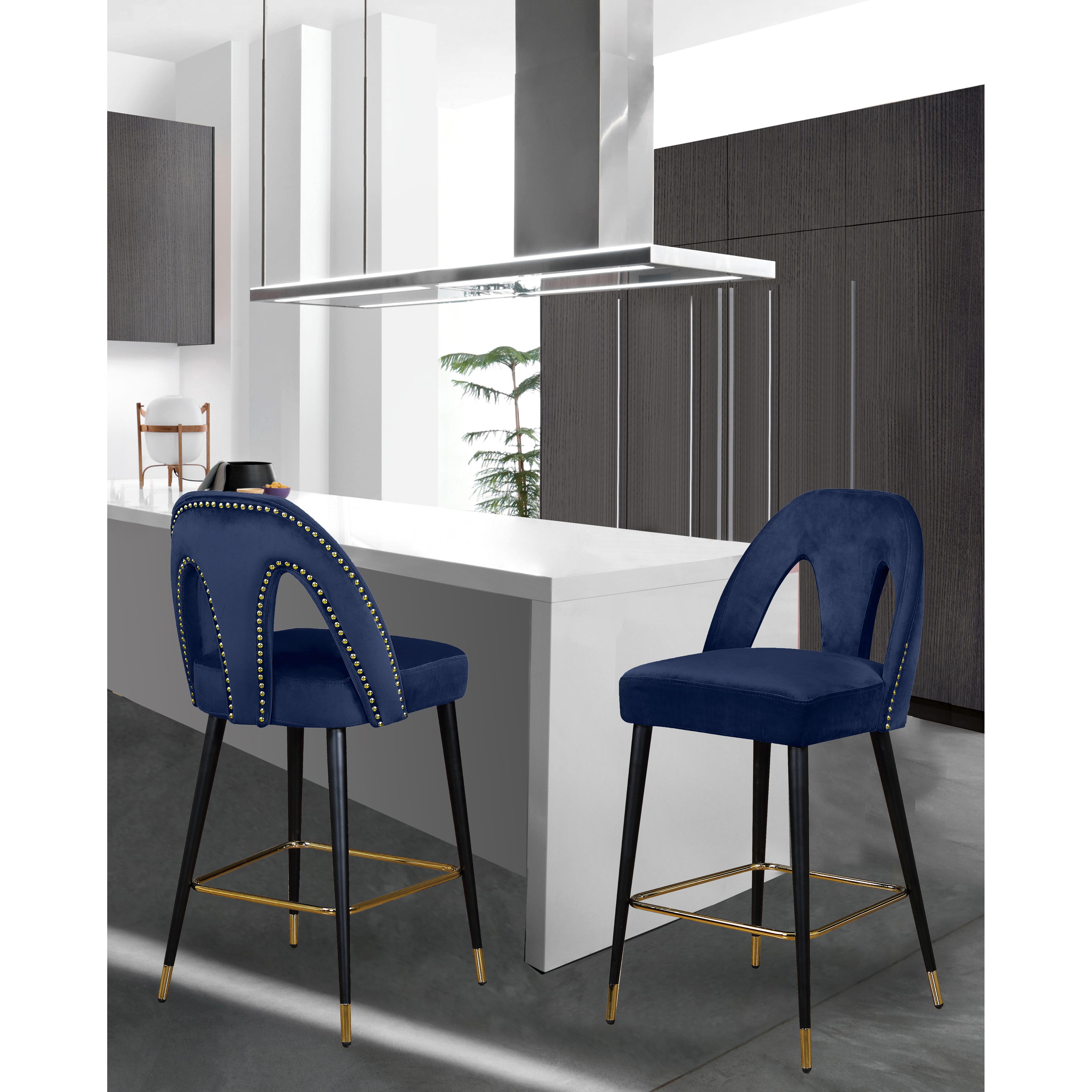 Meridian Akoya Navy Velvet Stool