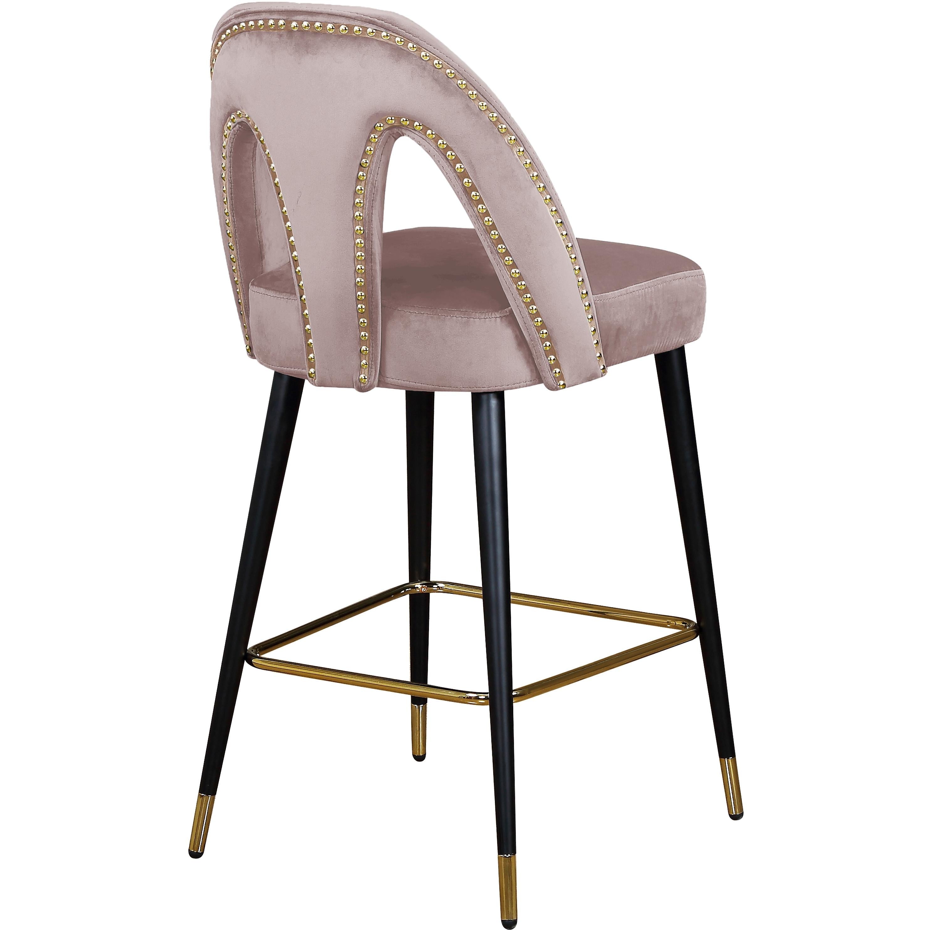 Meridian Akoya Pink Velvet Stool