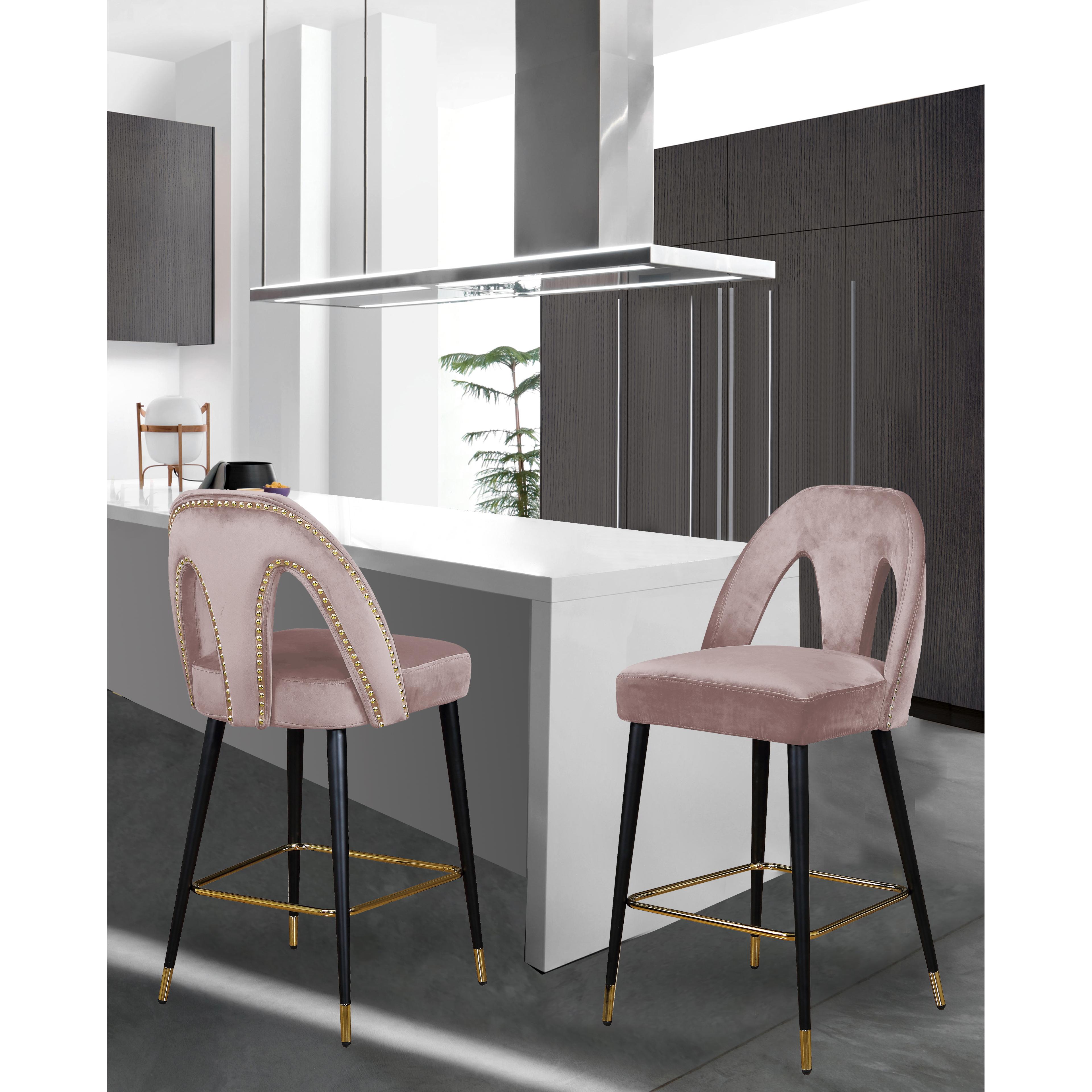 Meridian Akoya Pink Velvet Stool