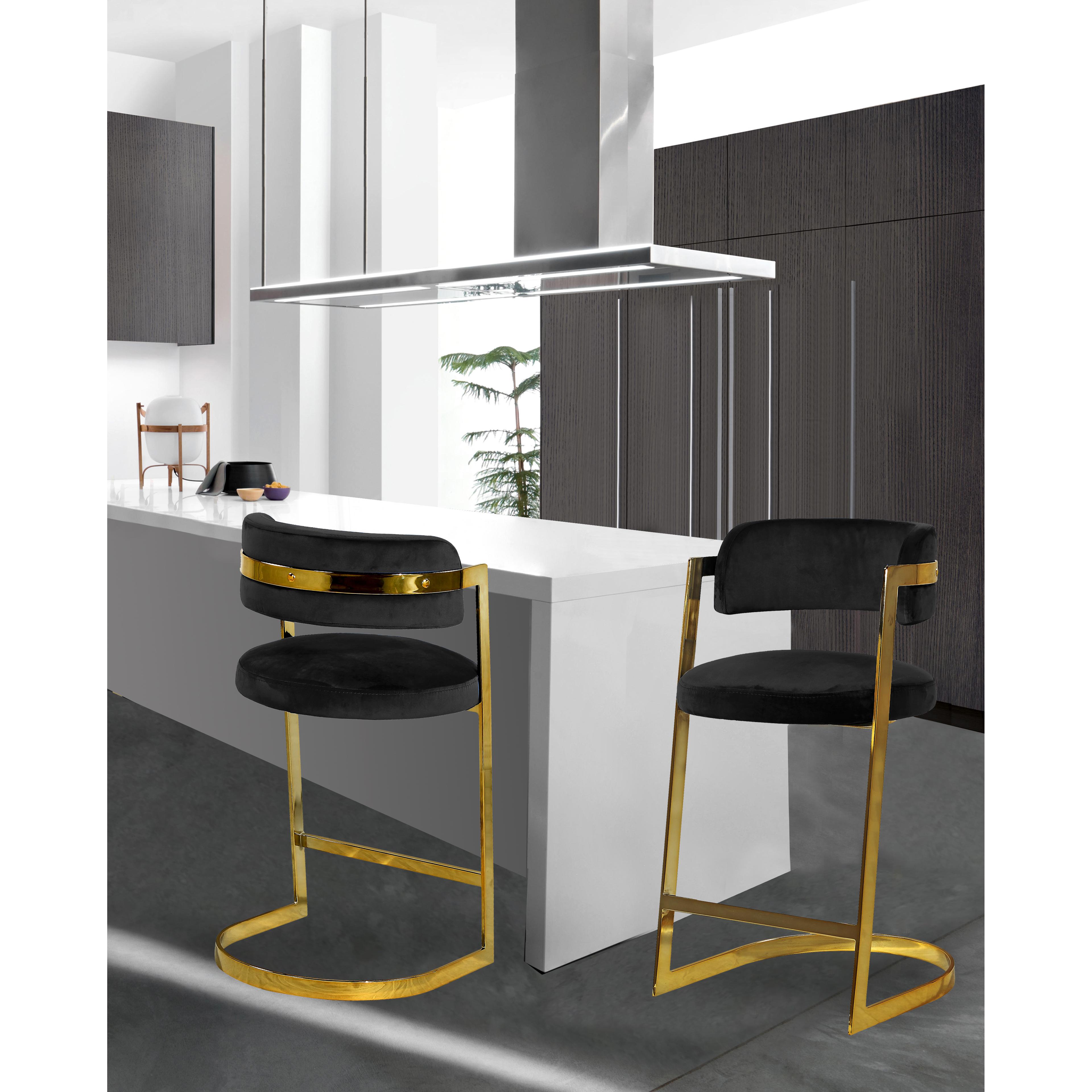 Meridian Stephanie Black Velvet Stool