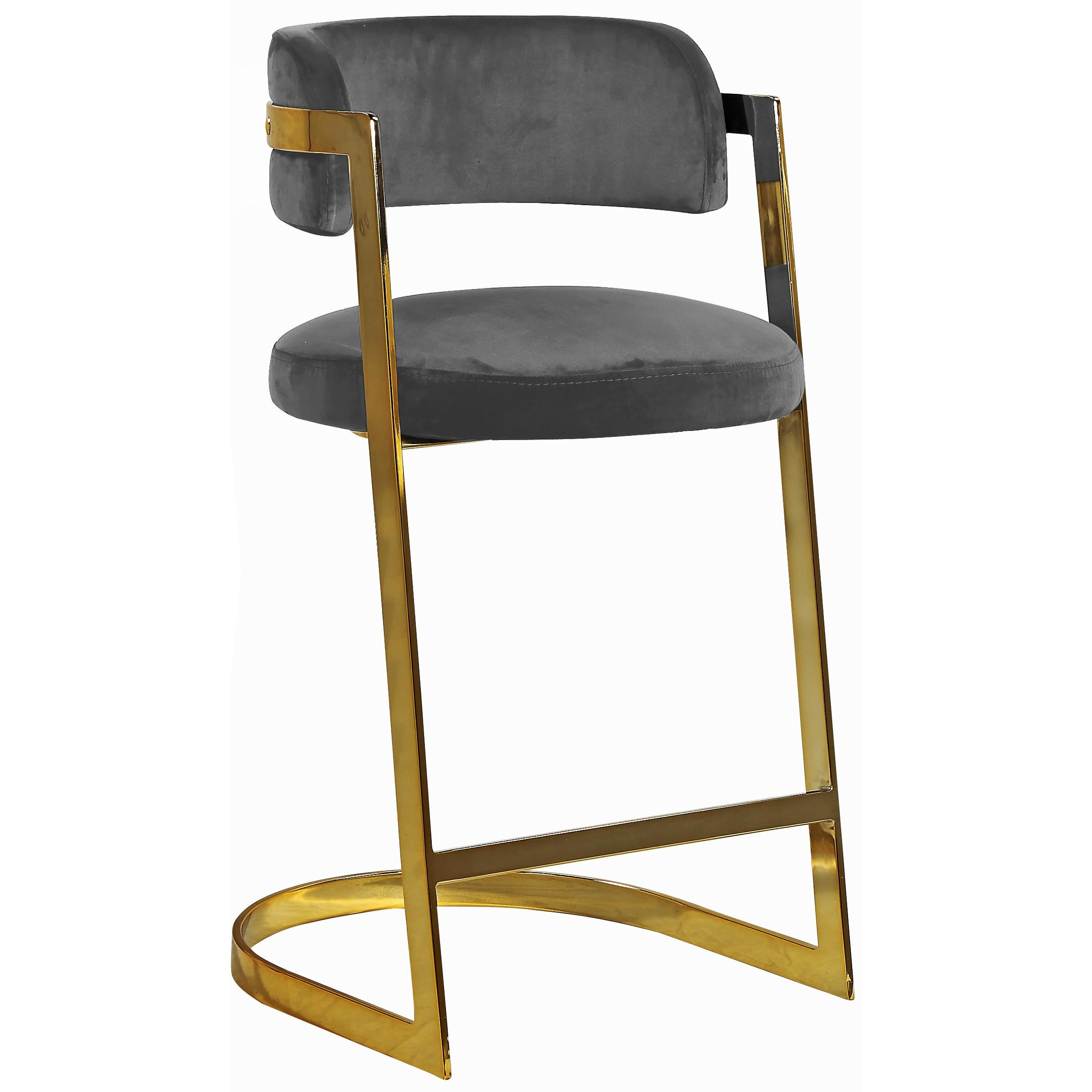 Meridian Stephanie Grey Velvet Stool